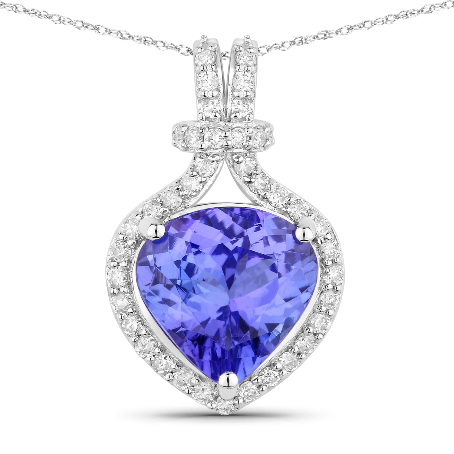 2.63 Carat Genuine Tanzanite and White Diamond 14K White Gold Pendant