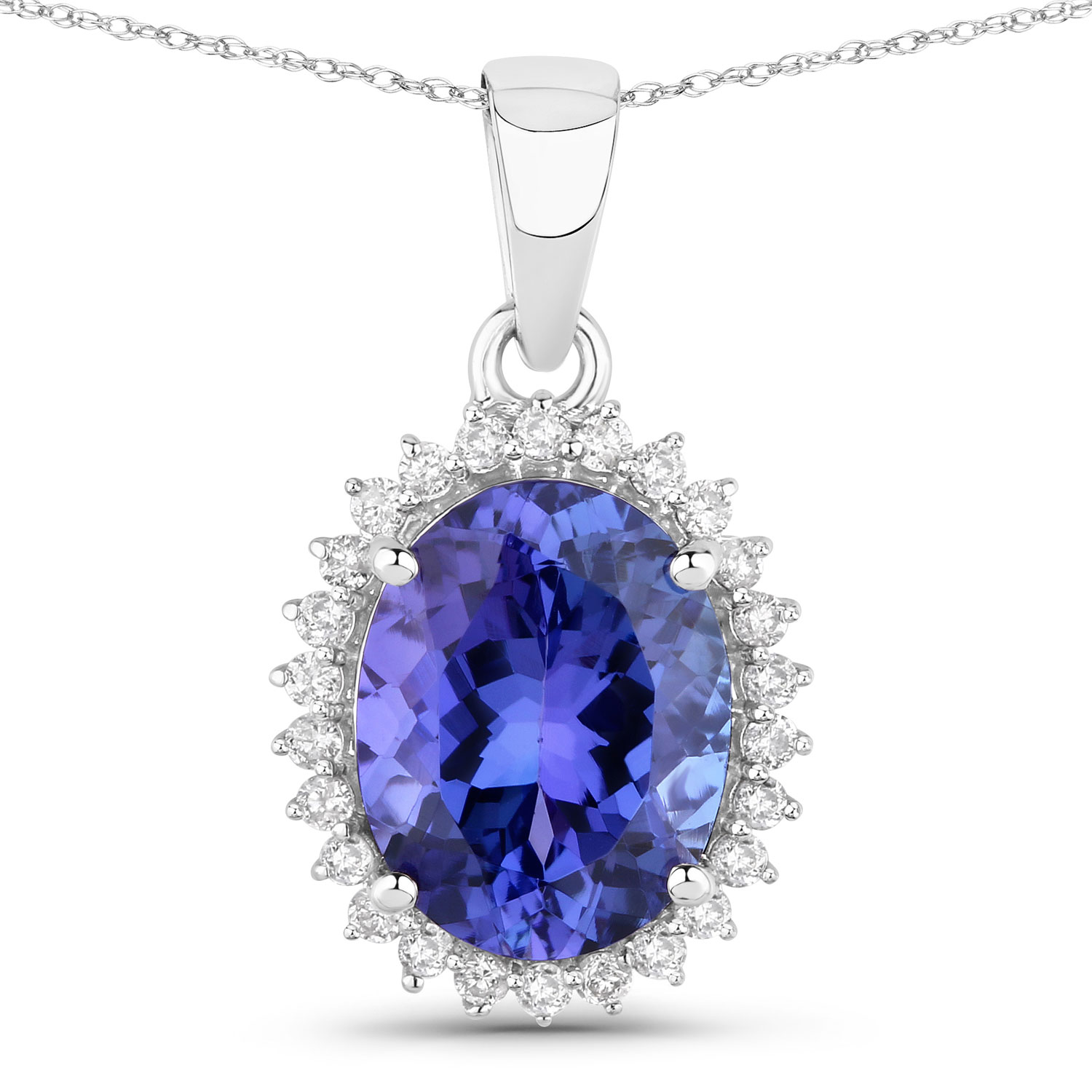 2.50 Carat Genuine Tanzanite and White Diamond 14K White Gold Pendant