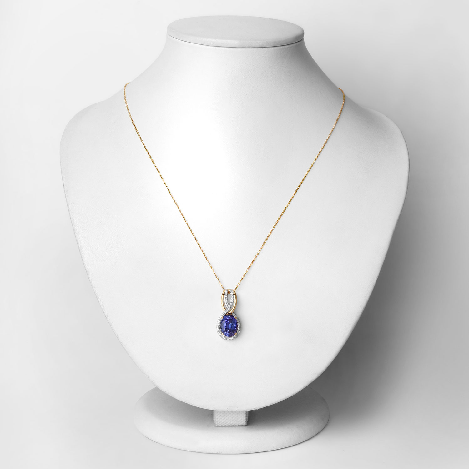 2.74 Carat Genuine Tanzanite and White Diamond 14K Yellow Gold Pendant
