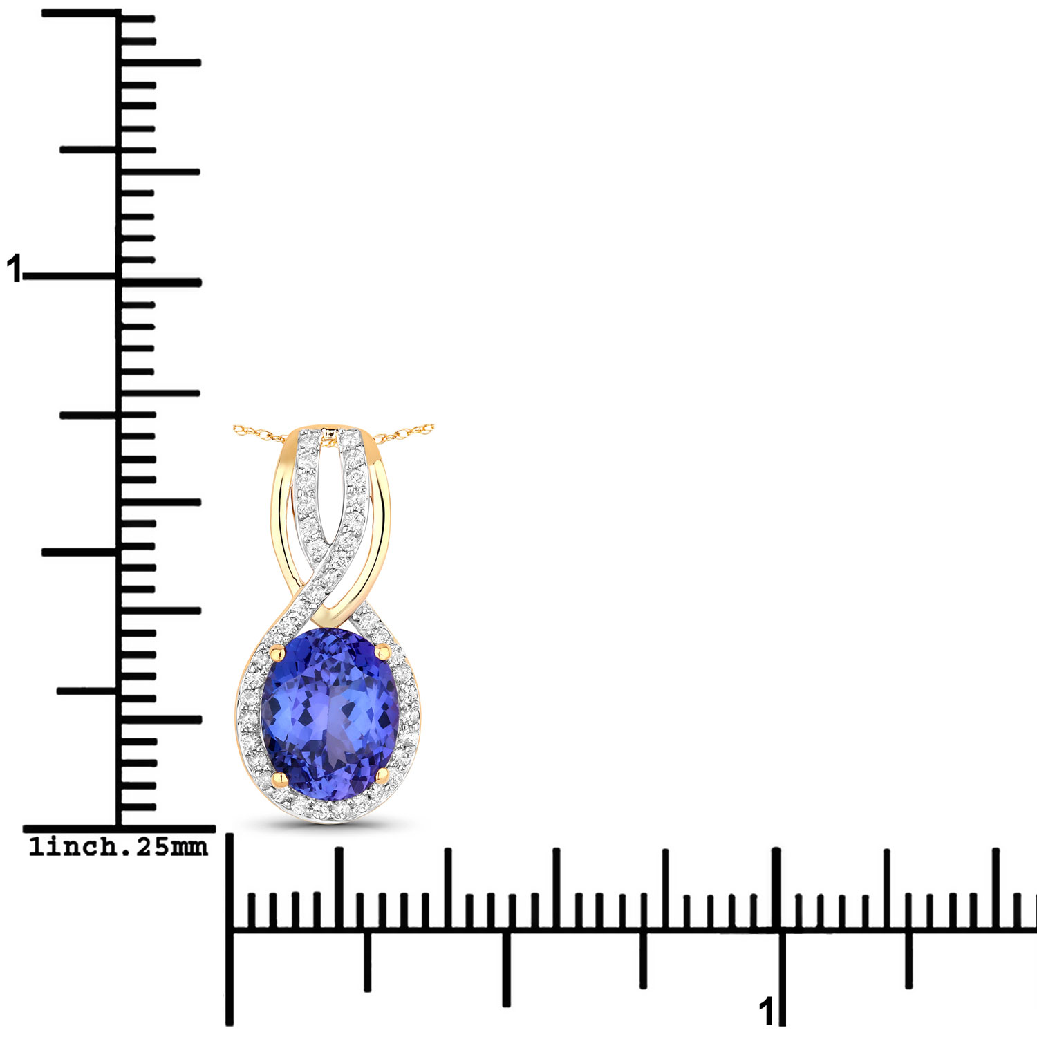 2.74 Carat Genuine Tanzanite and White Diamond 14K Yellow Gold Pendant