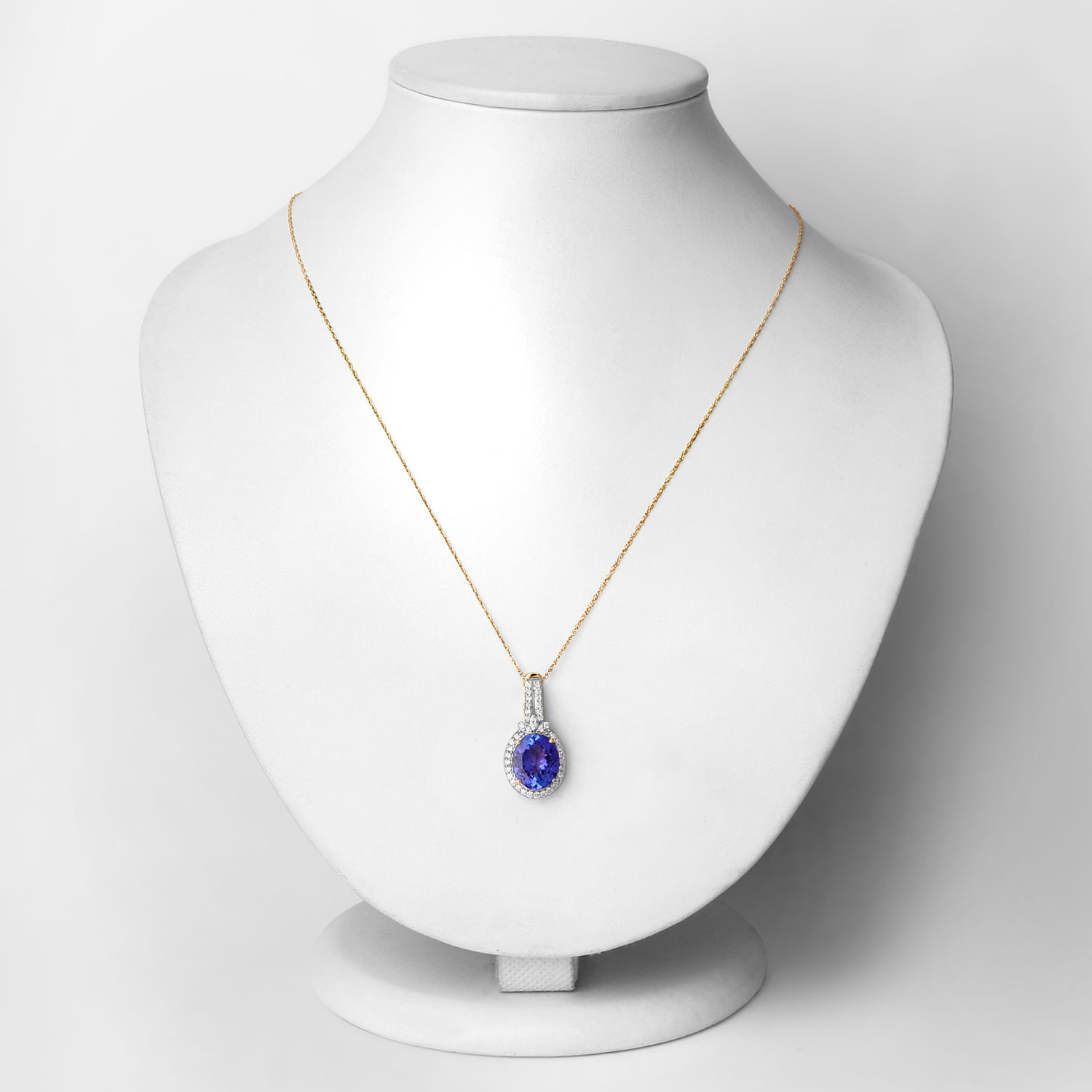 3.74 Carat Genuine Tanzanite and White Diamond 14K Yellow Gold Pendant