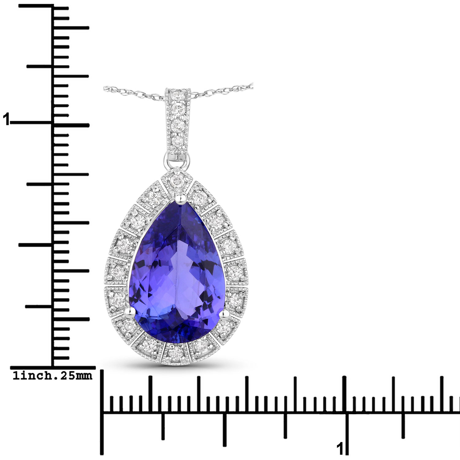 3.13 Carat Genuine Tanzanite and White Diamond 14K White Gold Pendant