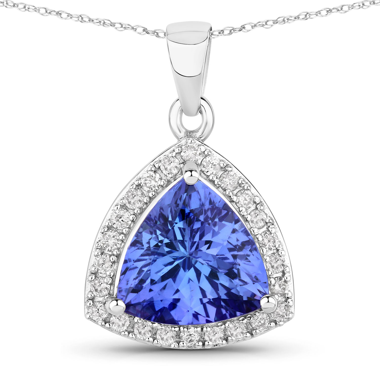 3.11 Carat Genuine Tanzanite and White Diamond 14K White Gold Pendant