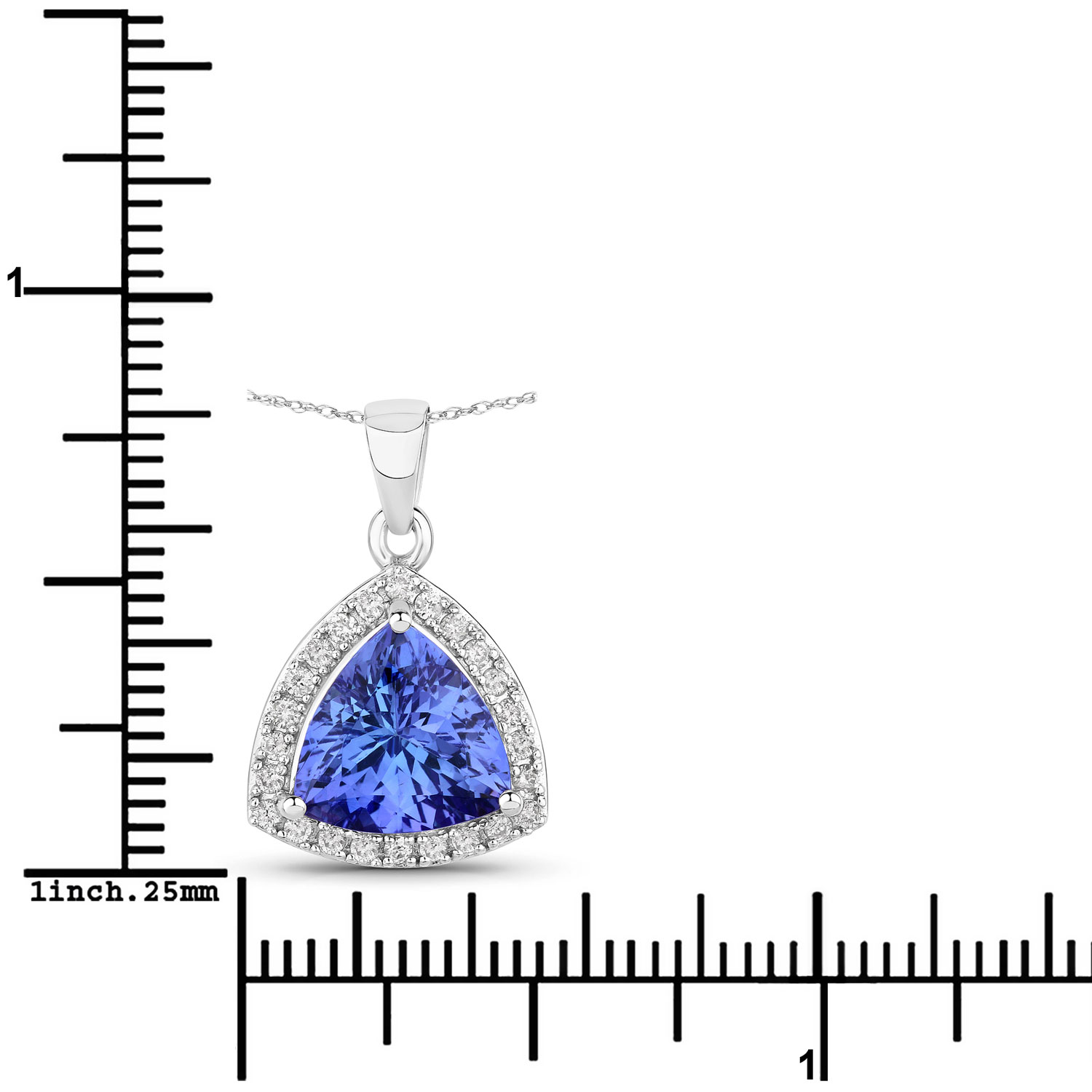 3.11 Carat Genuine Tanzanite and White Diamond 14K White Gold Pendant