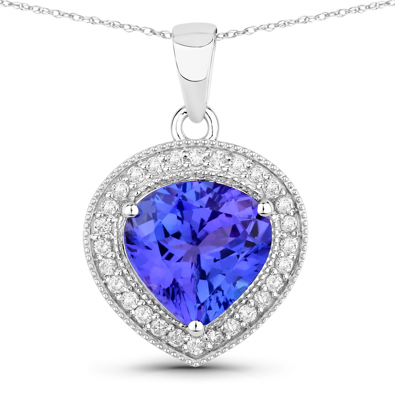 2.58 Carat Genuine Tanzanite and White Diamond 14K White Gold Pendant