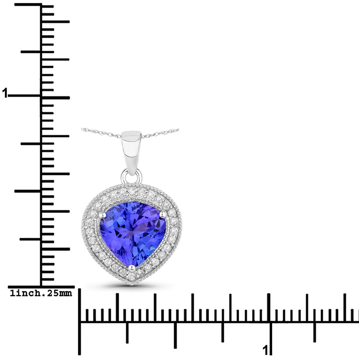 2.58 Carat Genuine Tanzanite and White Diamond 14K White Gold Pendant