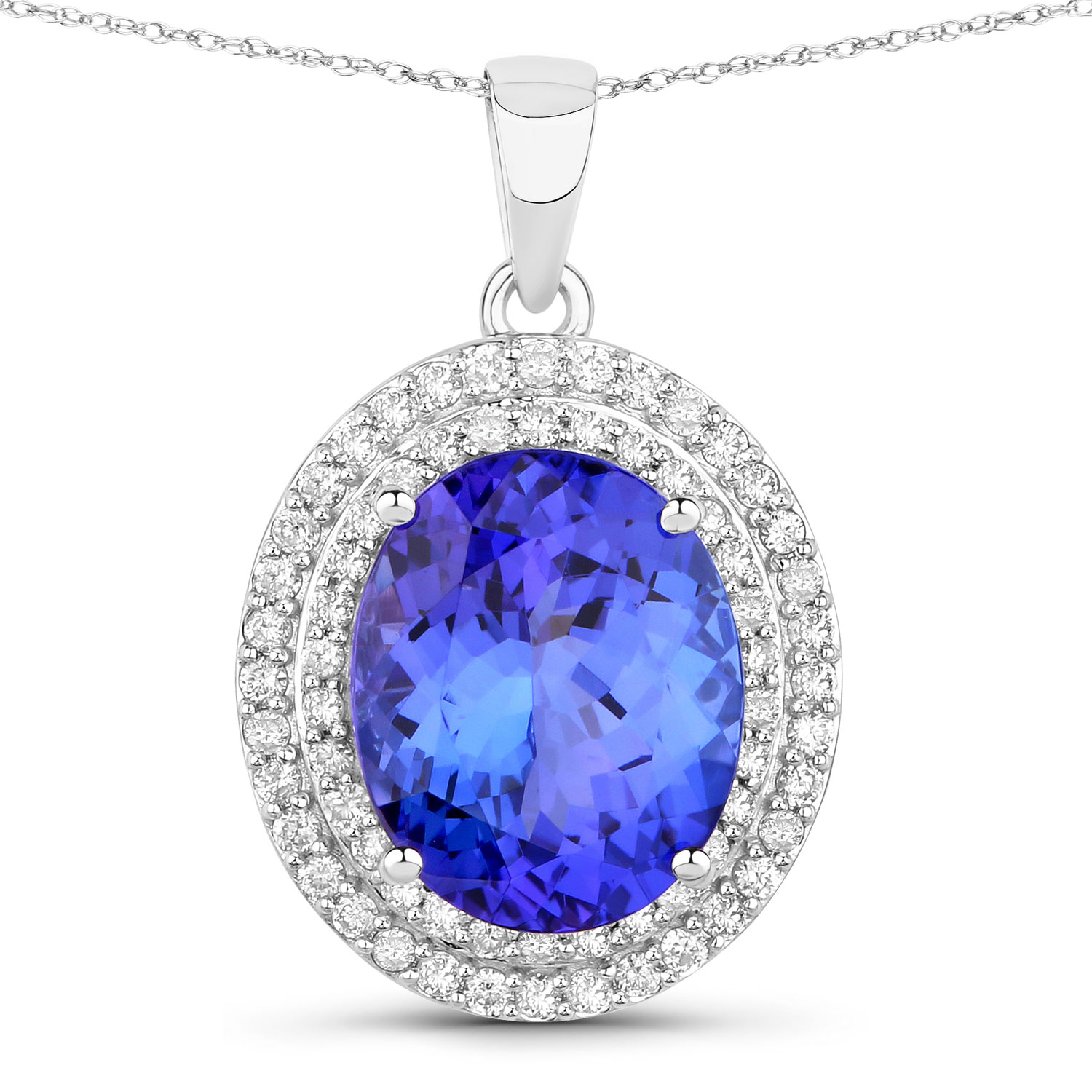 3.90 Carat Genuine Tanzanite and White Diamond 14K White Gold Pendant