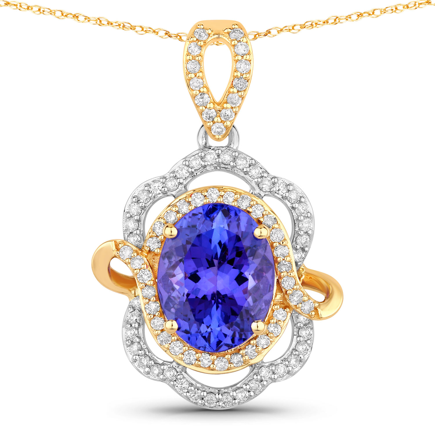 4.61 Carat Genuine Tanzanite and White Diamond 14K White Gold(Two-Tone) Pendant