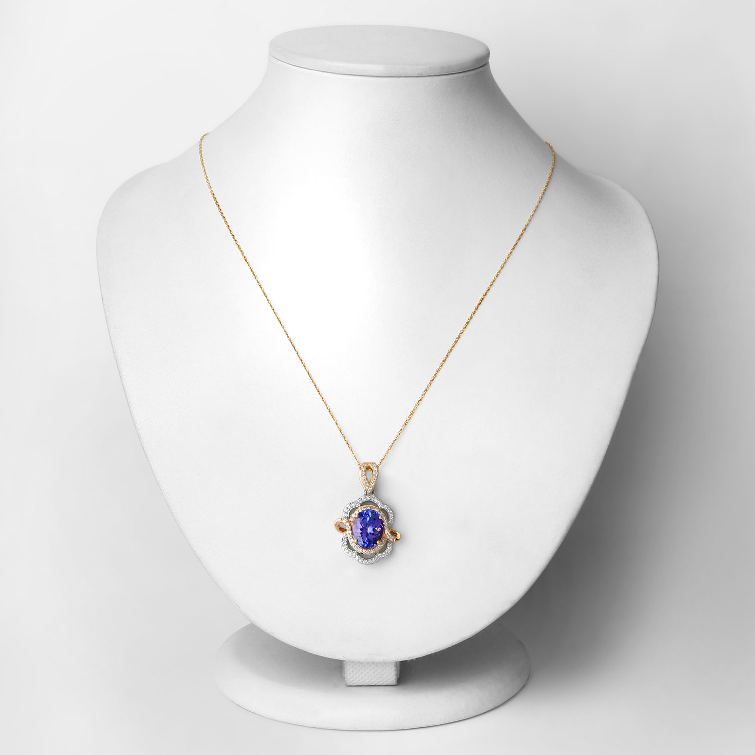4.61 Carat Genuine Tanzanite and White Diamond 14K White Gold(Two-Tone) Pendant