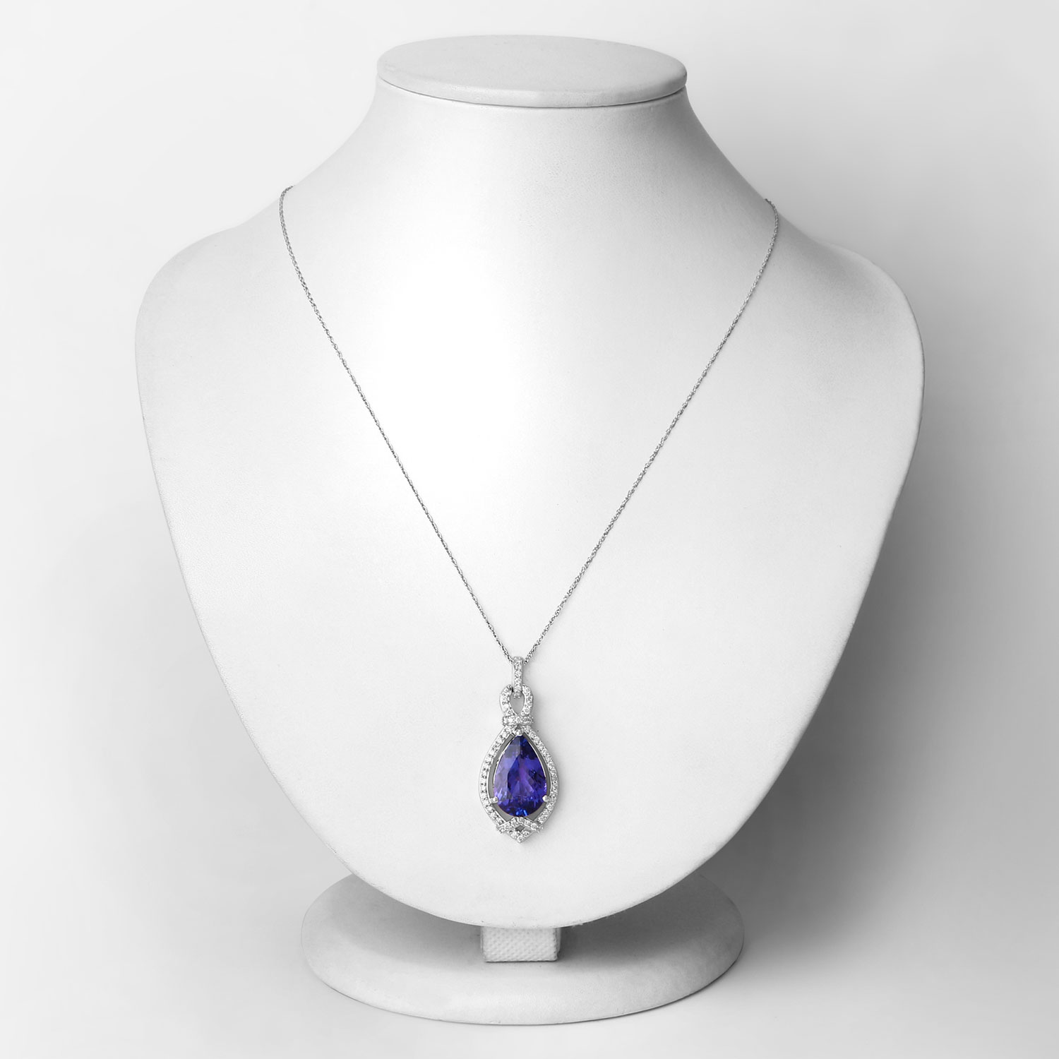 7.11 Carat Genuine Tanzanite and White Diamond 14K White Gold Pendant