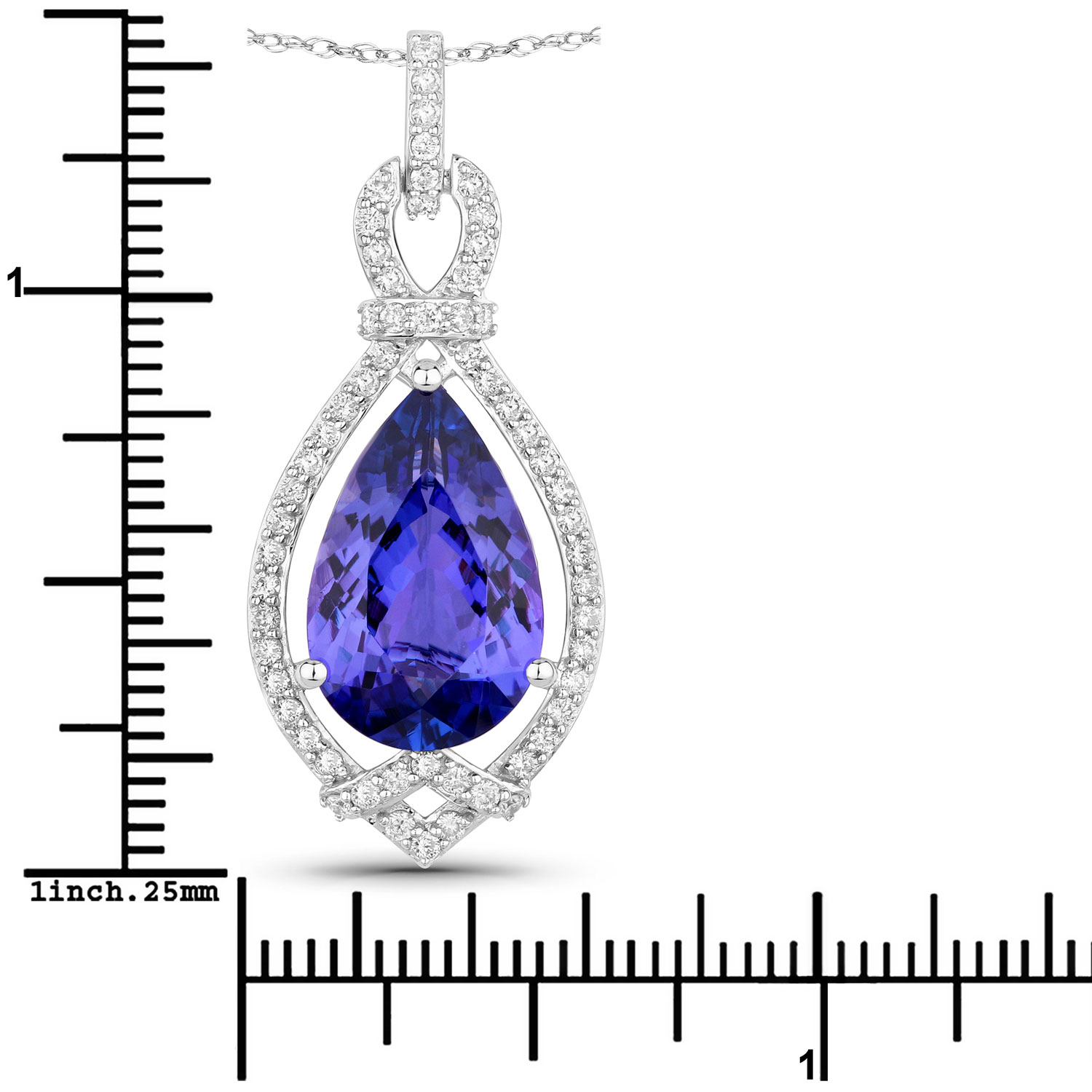 7.11 Carat Genuine Tanzanite and White Diamond 14K White Gold Pendant