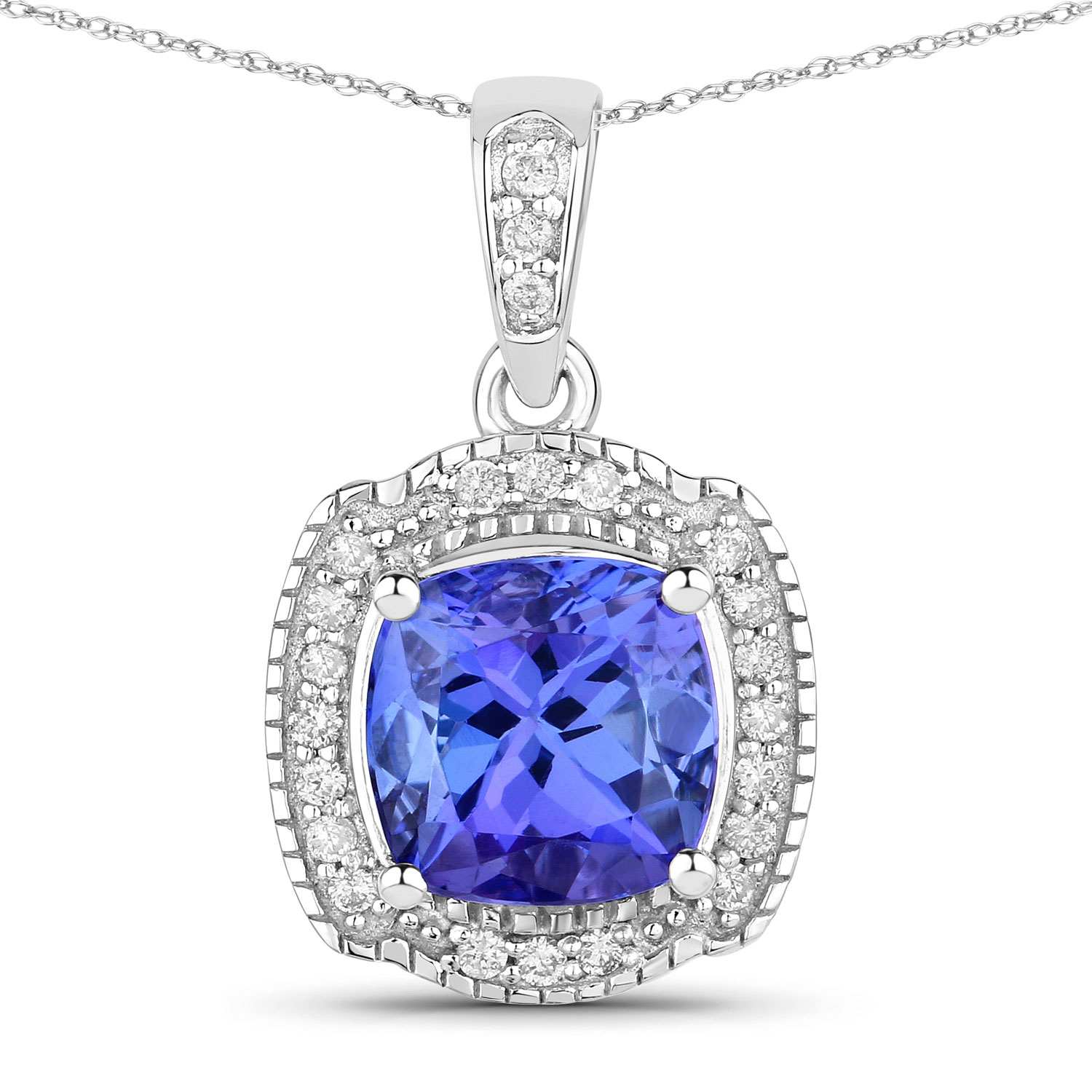2.47 Carat Genuine Tanzanite and White Diamond 14K White Gold Pendant