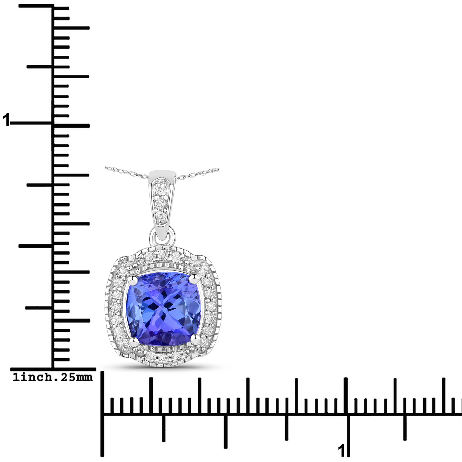 2.47 Carat Genuine Tanzanite and White Diamond 14K White Gold Pendant