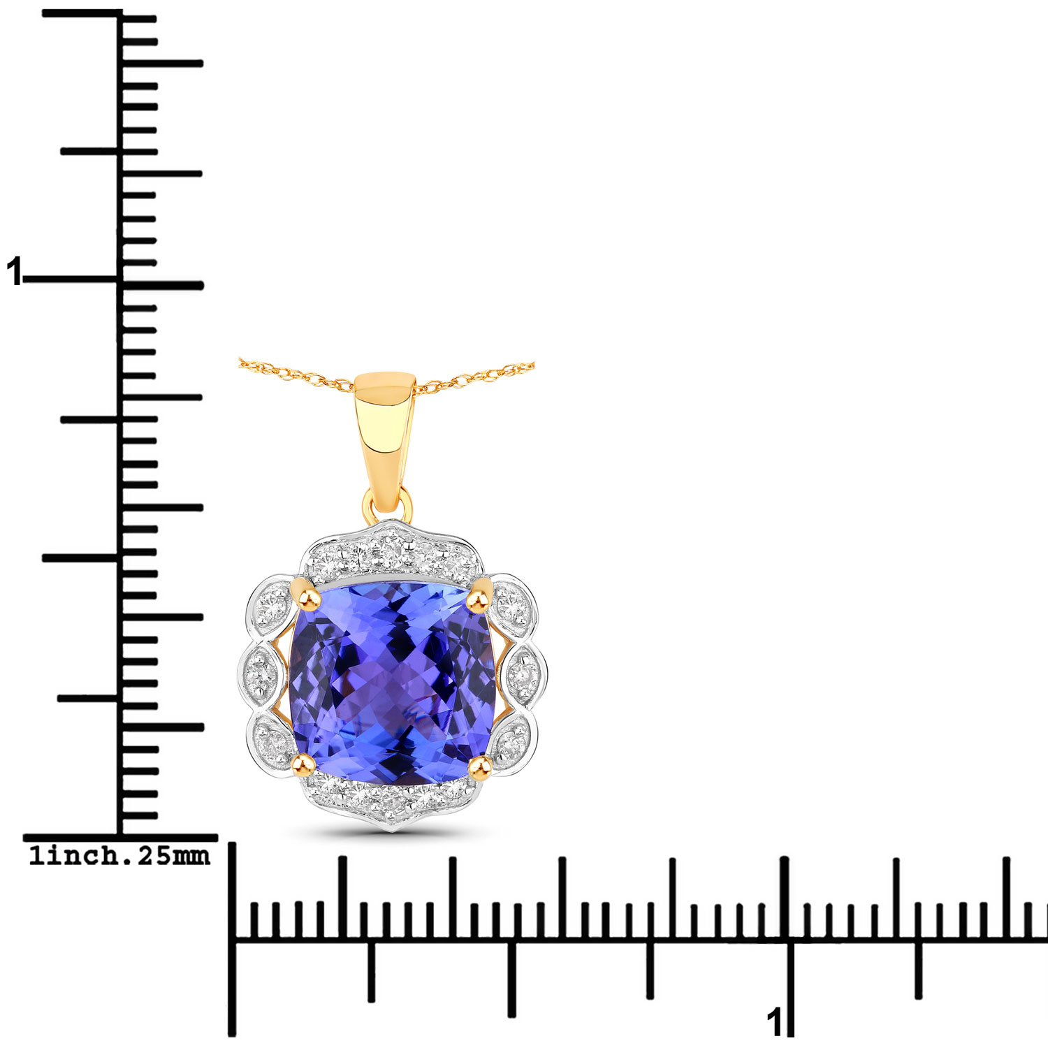 3.80 Carat Genuine Tanzanite and White Diamond 14K Yellow Gold Pendant