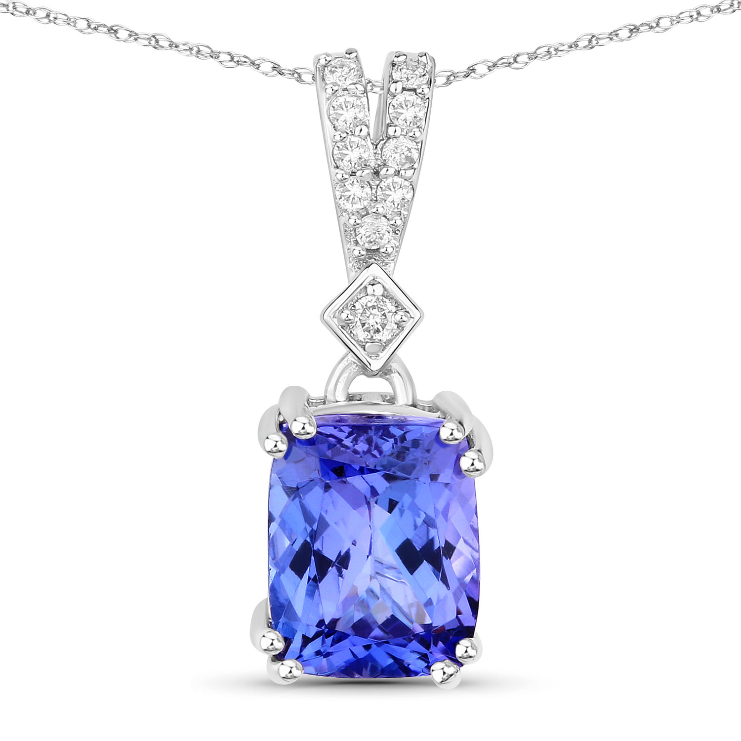 2.41 Carat Genuine Tanzanite and White Diamond 14K White Gold Pendant