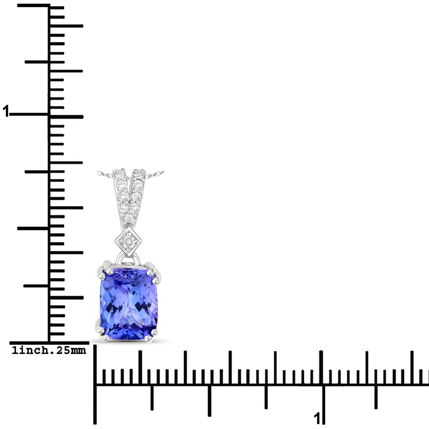 2.41 Carat Genuine Tanzanite and White Diamond 14K White Gold Pendant