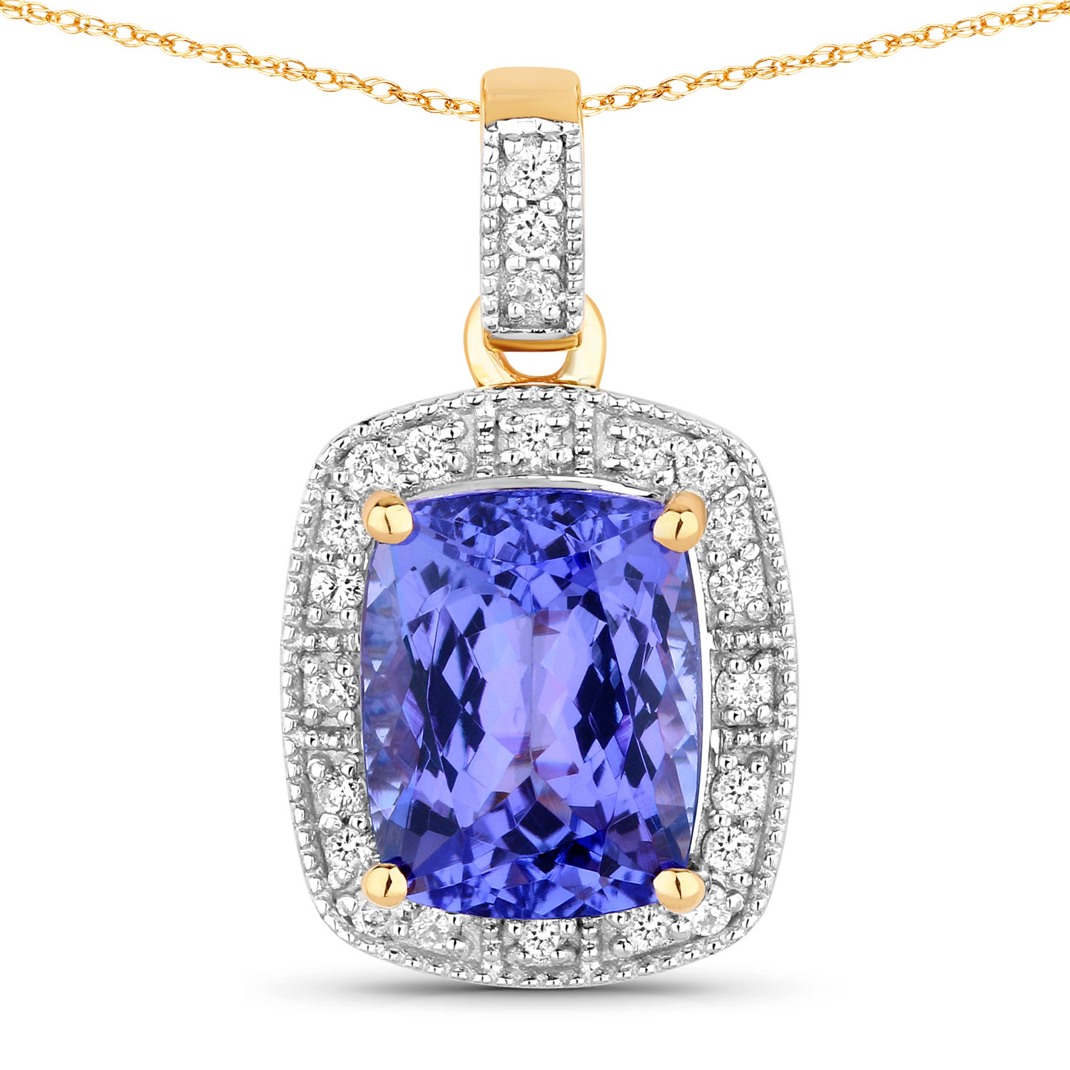 2.86 Carat Genuine Tanzanite and White Diamond 14K Yellow Gold Pendant