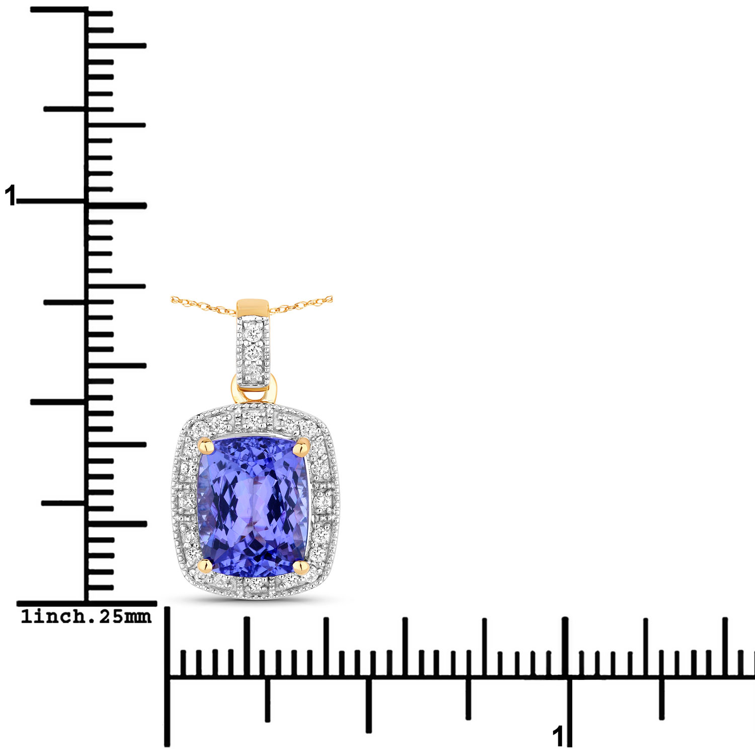 2.86 Carat Genuine Tanzanite and White Diamond 14K Yellow Gold Pendant