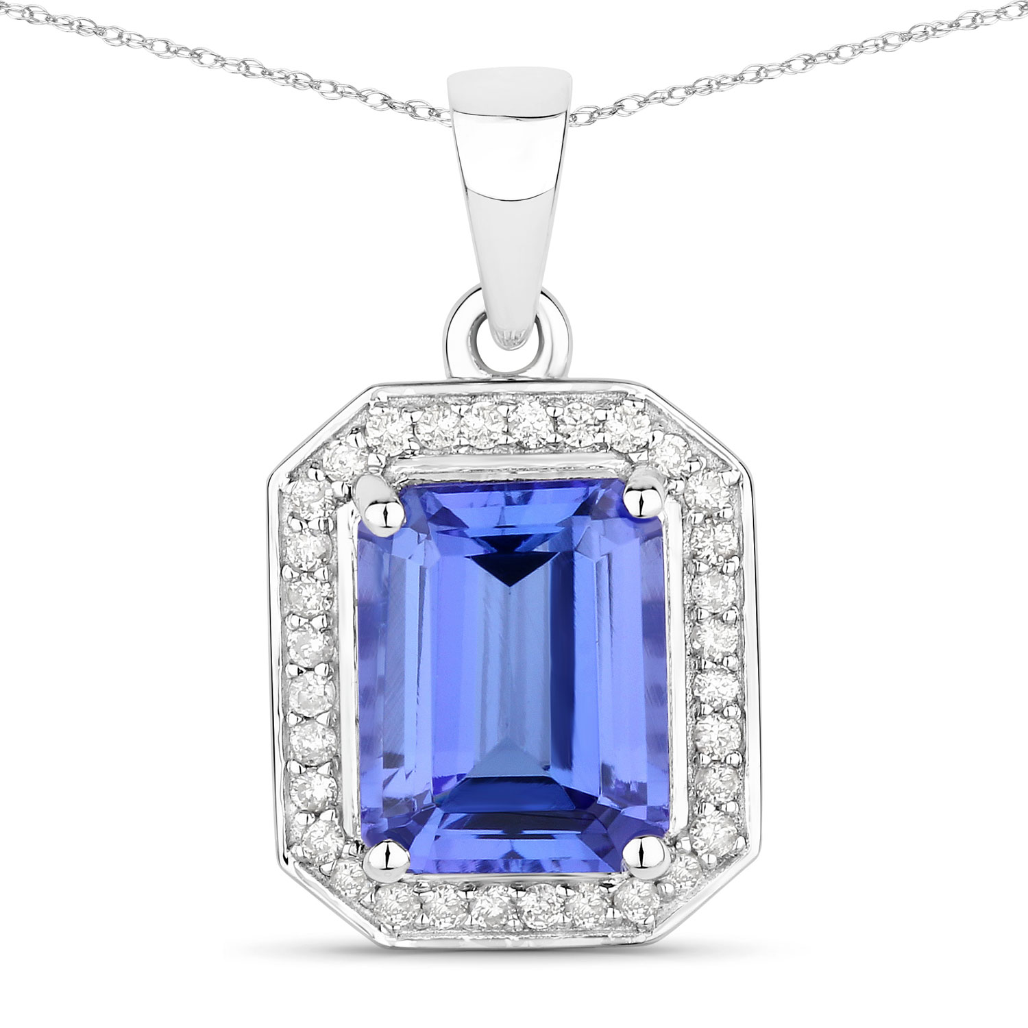 2.81 Carat Genuine Tanzanite and White Diamond 14K White Gold Pendant