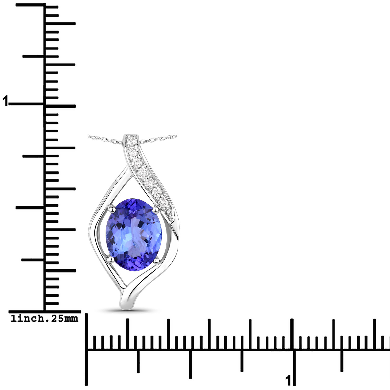 1.73 Carat Genuine Tanzanite and White Diamond 14K White Gold Pendant