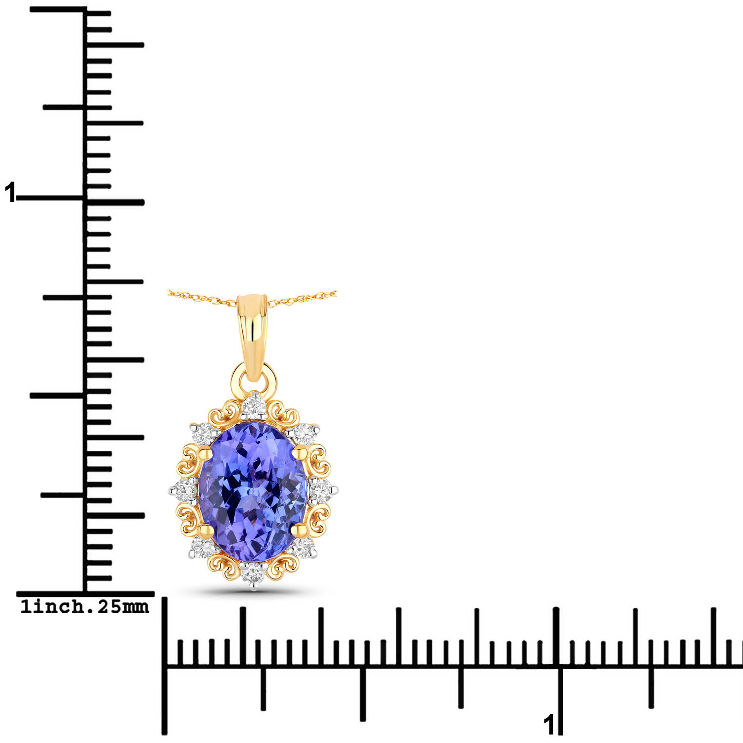 2.50 Carat Genuine Tanzanite and White Diamond 14K Yellow Gold Pendant