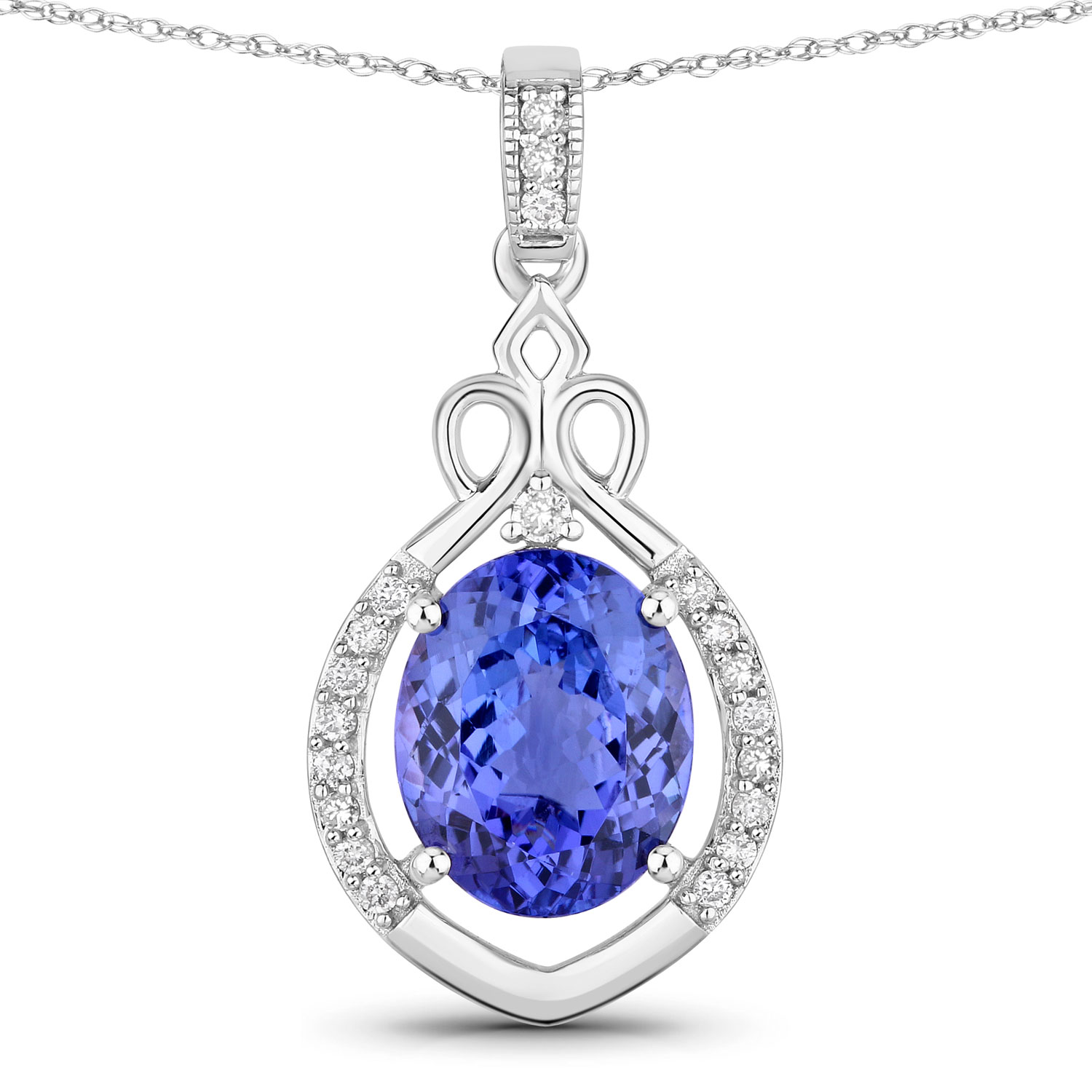 3.02 Carat Genuine Tanzanite and White Diamond 14K White Gold Pendant