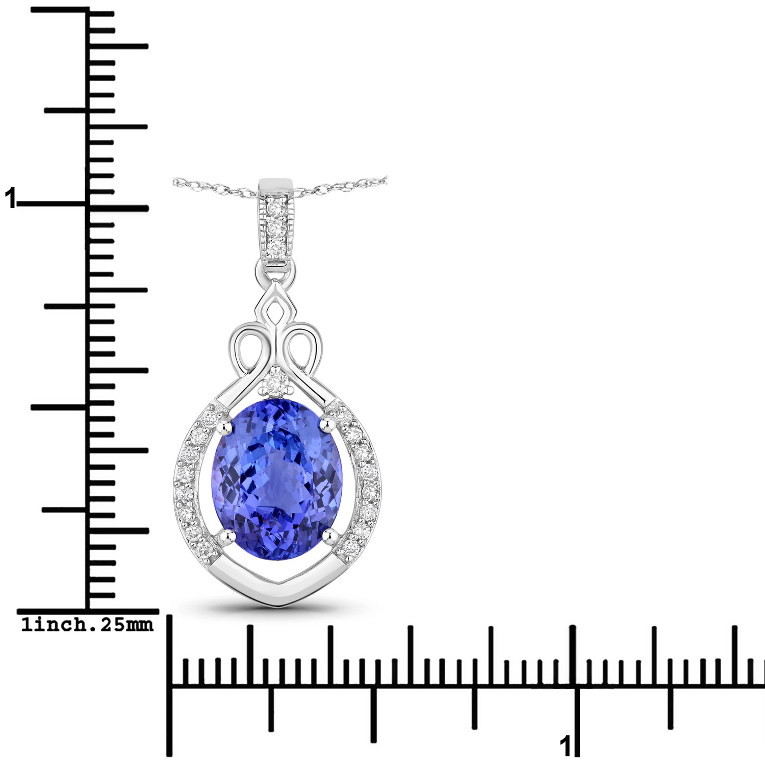 3.02 Carat Genuine Tanzanite and White Diamond 14K White Gold Pendant