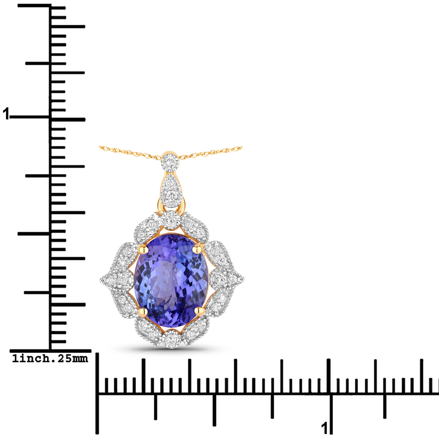 3.18 Carat Genuine Tanzanite and White Diamond 14K Yellow Gold Pendant