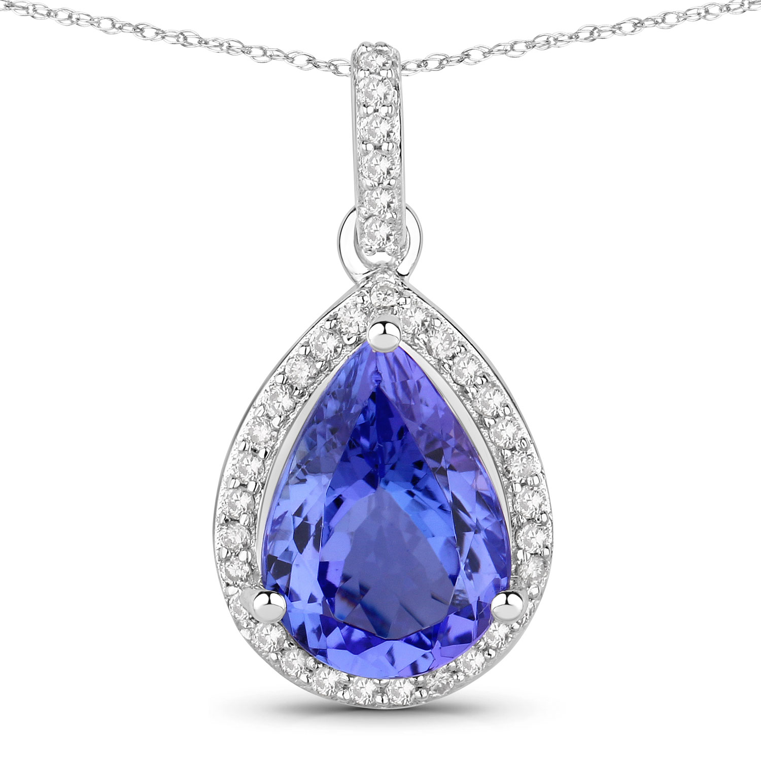 2.74 Carat Genuine Tanzanite and White Diamond 14K White Gold Pendant