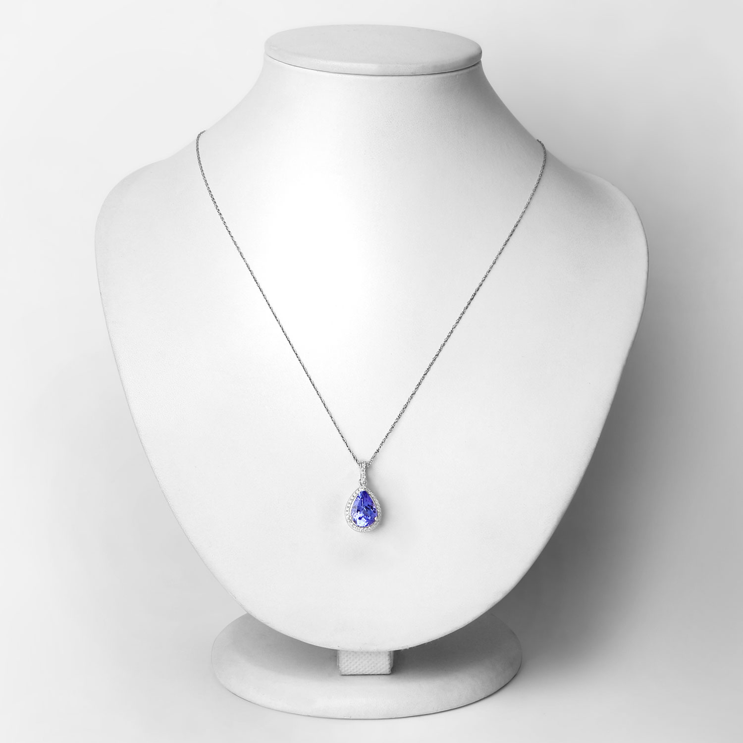 2.74 Carat Genuine Tanzanite and White Diamond 14K White Gold Pendant