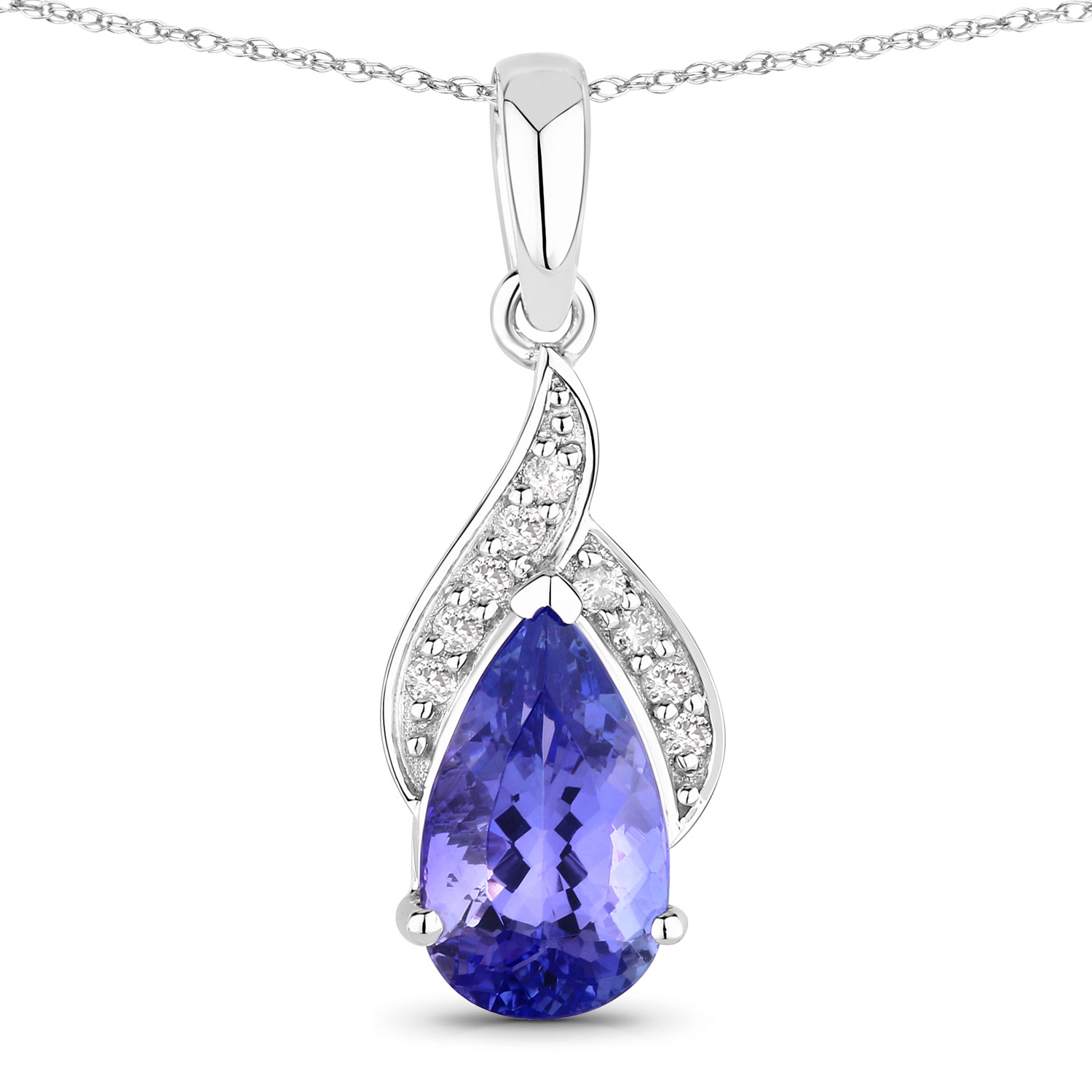 2.38 Carat Genuine Tanzanite and White Diamond 14K White Gold Pendant
