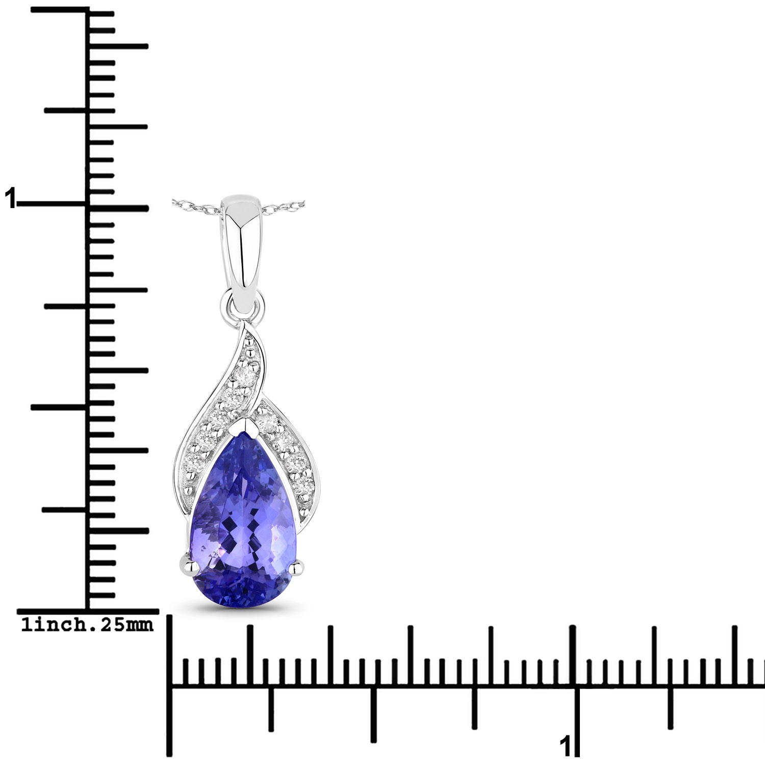 2.38 Carat Genuine Tanzanite and White Diamond 14K White Gold Pendant