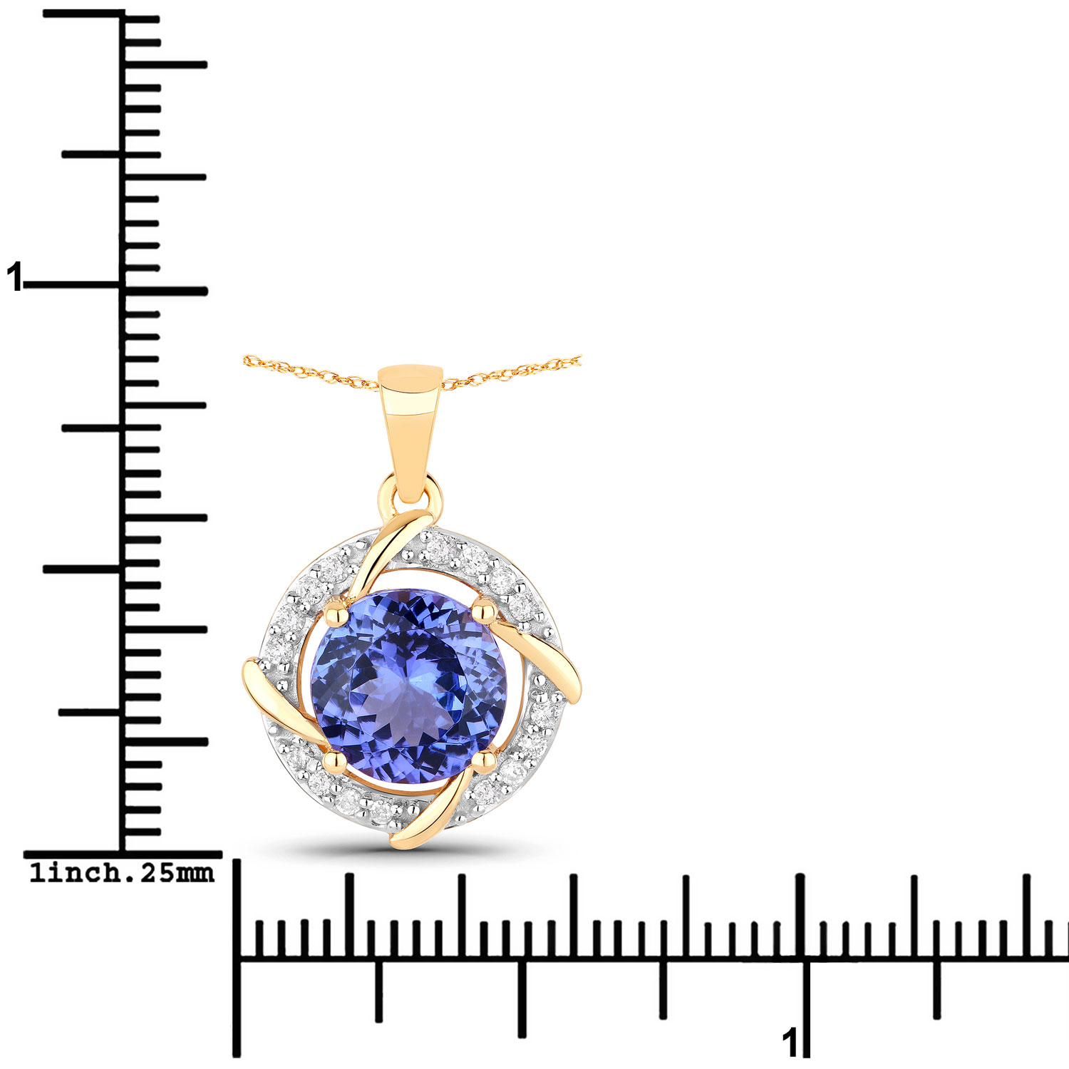 3.09 Carat Genuine Tanzanite and White Diamond 14K Yellow Gold Pendant