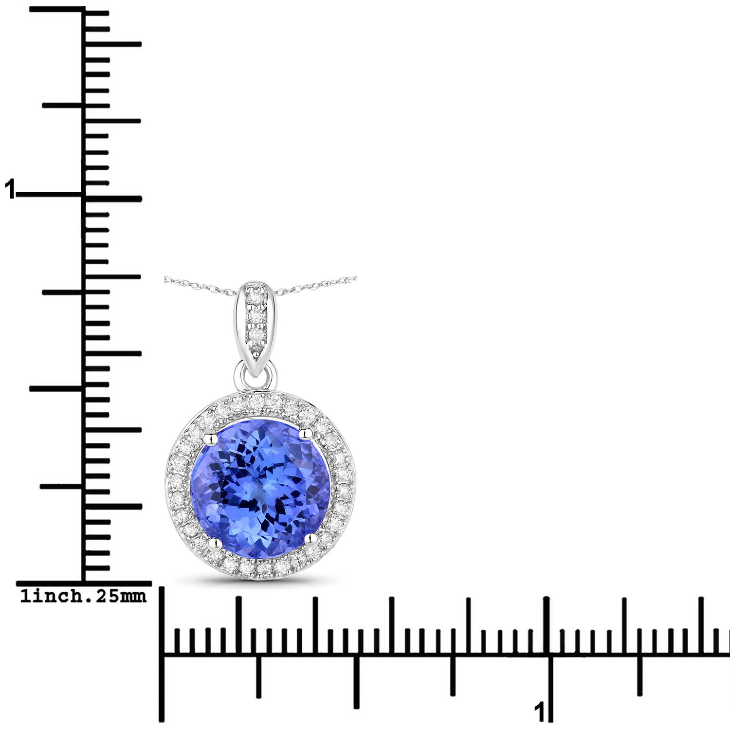 3.37 Carat Genuine Tanzanite and White Diamond 14K White Gold Pendant