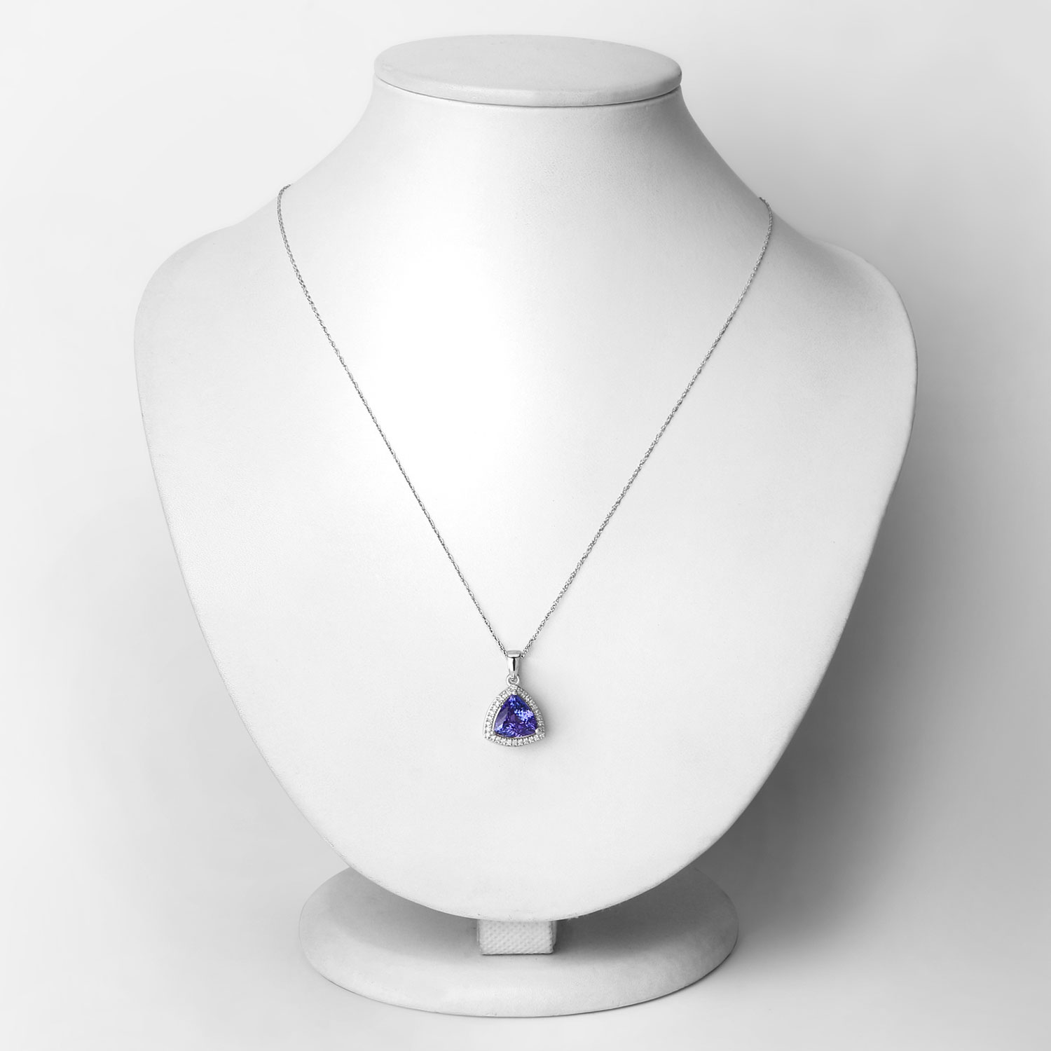 2.78 Carat Genuine Tanzanite and White Diamond 14K White Gold Pendant