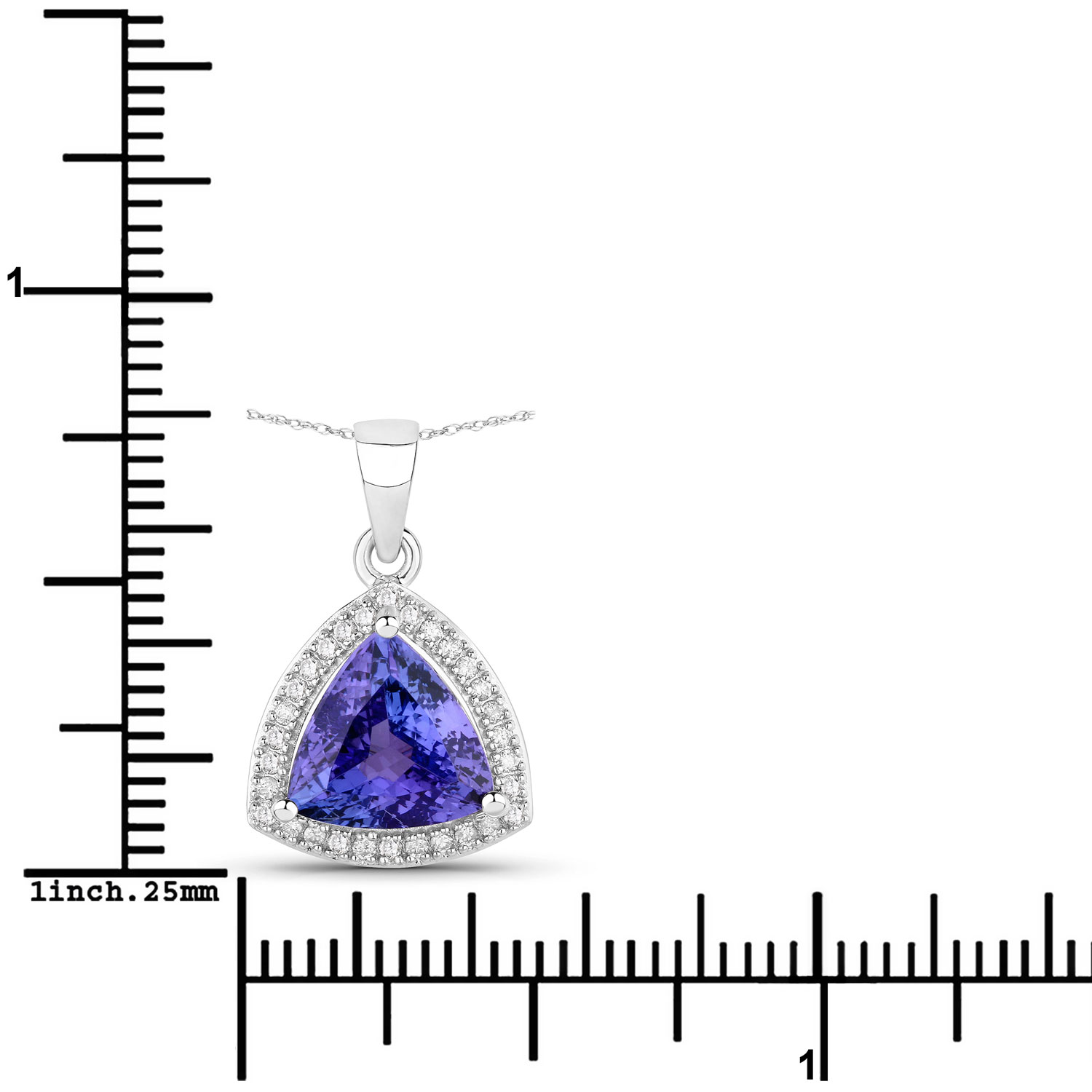 2.78 Carat Genuine Tanzanite and White Diamond 14K White Gold Pendant