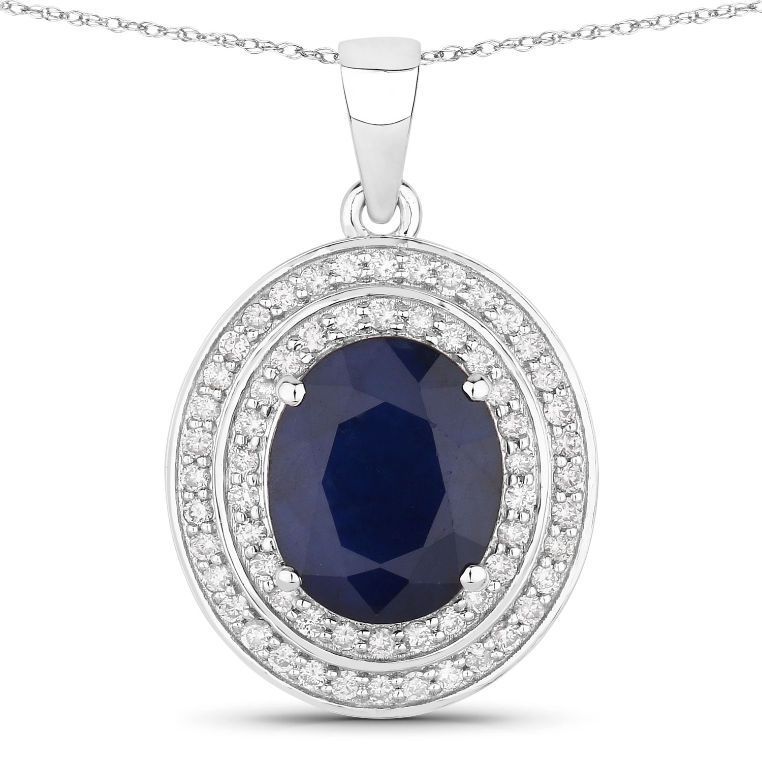4.82 Carat Genuine Blue Sapphire and White Diamond 14K White Gold Pendant