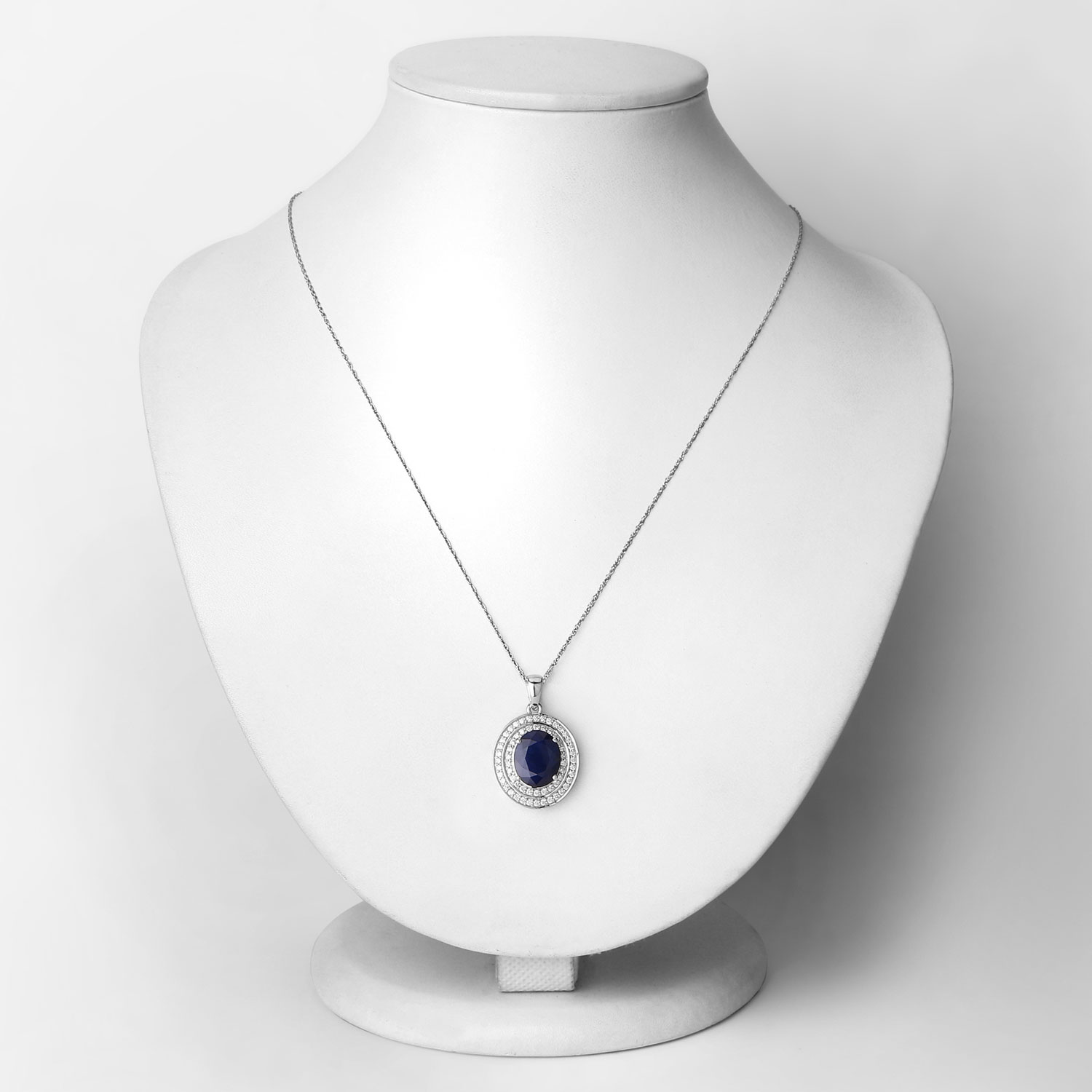 4.82 Carat Genuine Blue Sapphire and White Diamond 14K White Gold Pendant