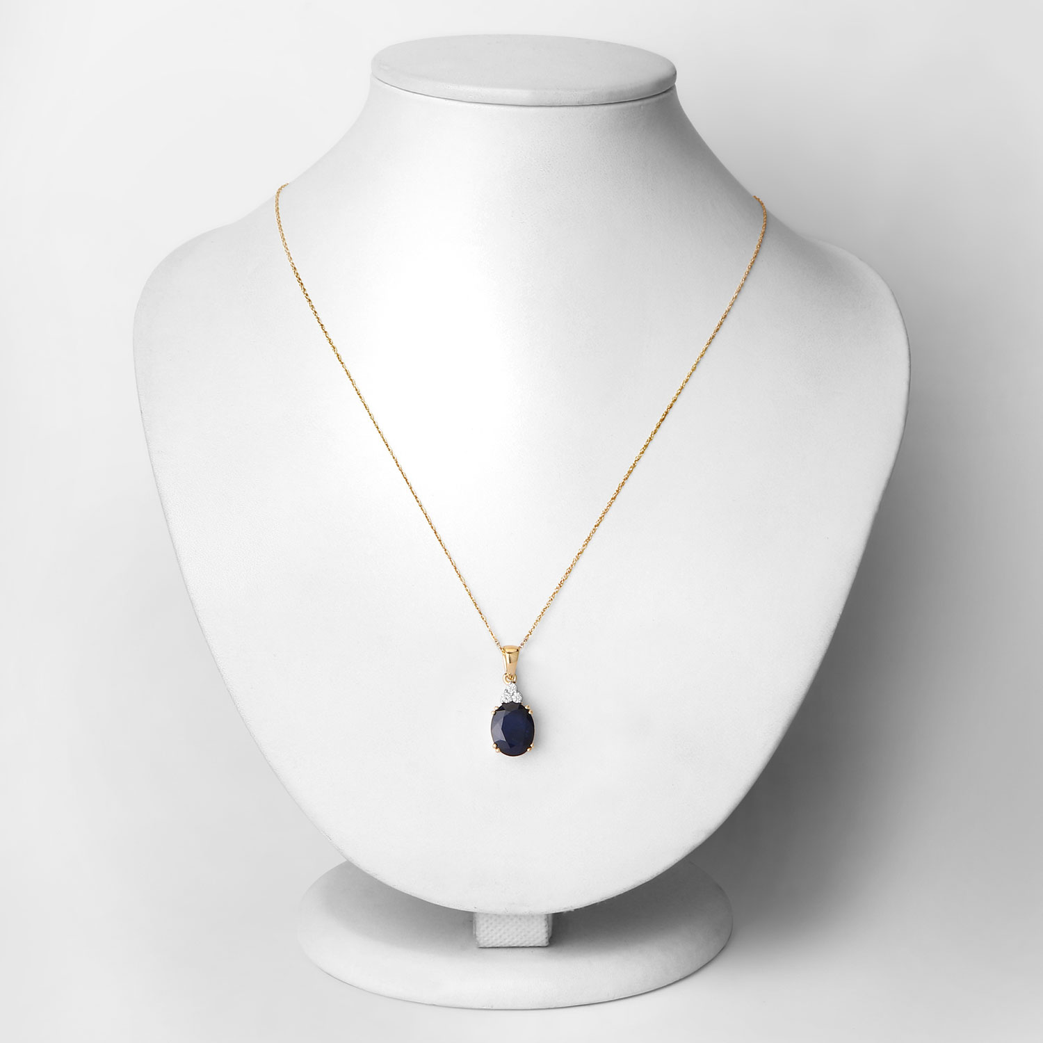 4.41 Carat Genuine Blue Sapphire and White Diamond 14K Yellow Gold Pendant