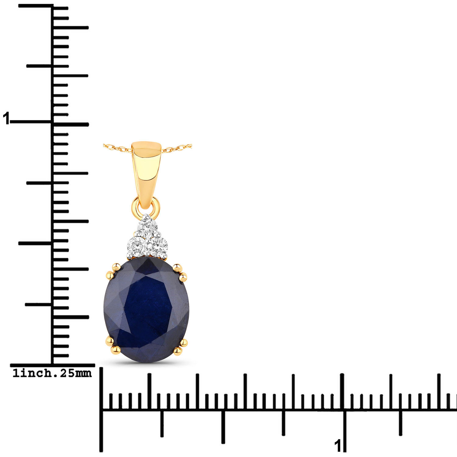 4.41 Carat Genuine Blue Sapphire and White Diamond 14K Yellow Gold Pendant