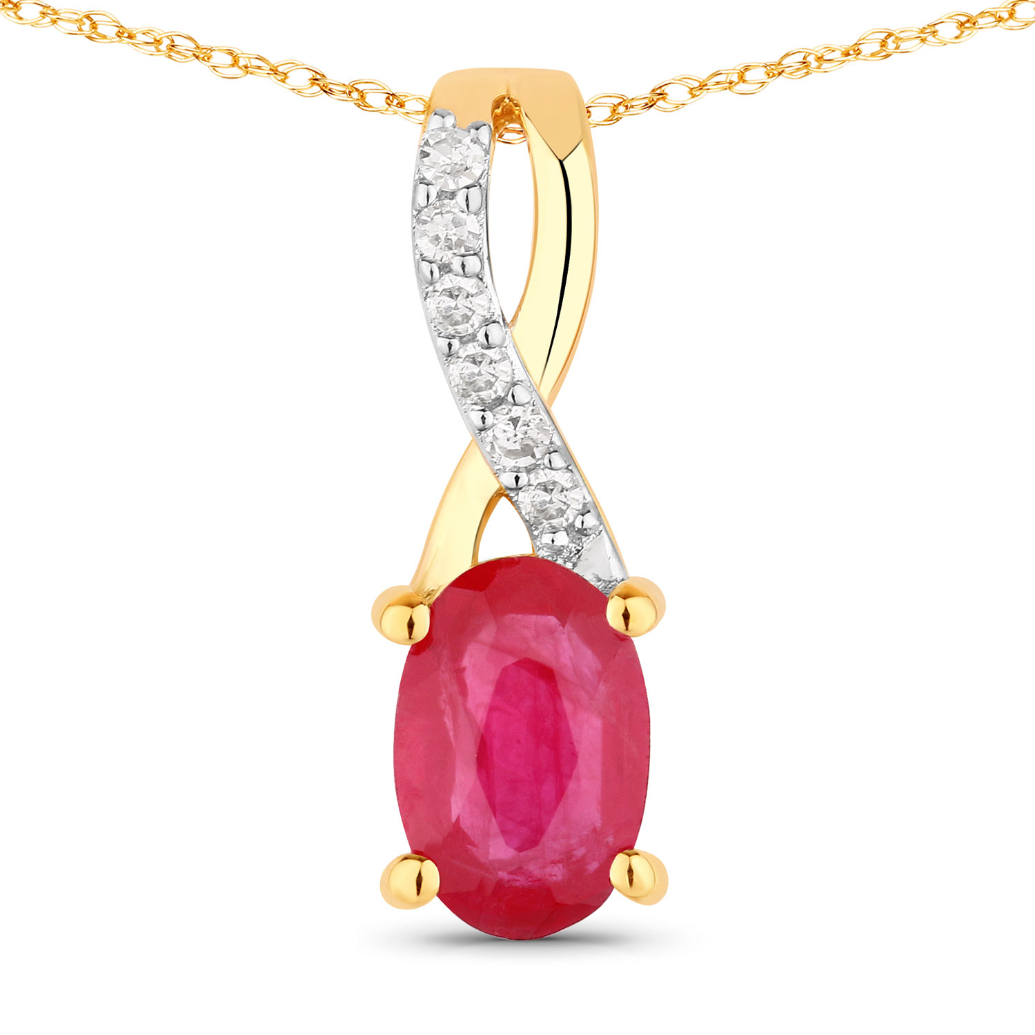 0.55 Carat Genuine Ruby and White Diamond 14K Yellow Gold Pendant
