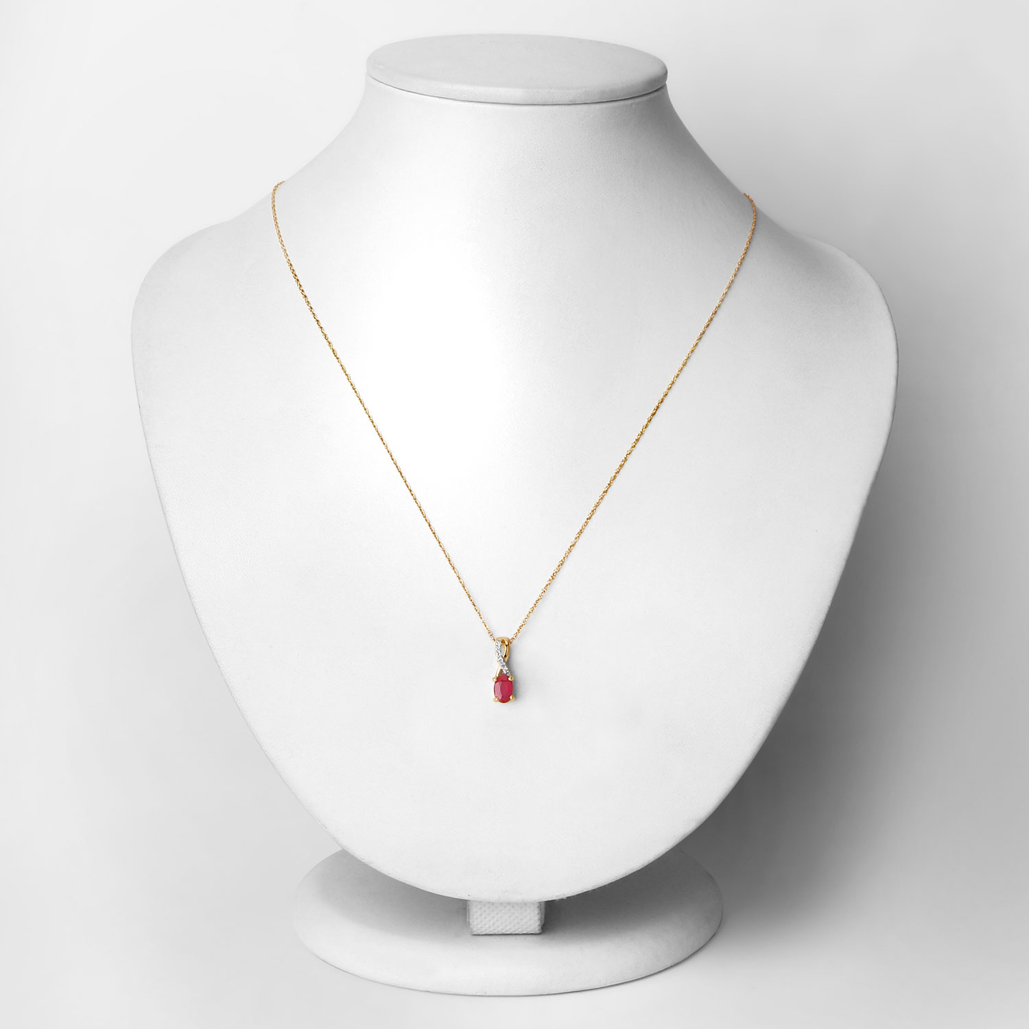 0.55 Carat Genuine Ruby and White Diamond 14K Yellow Gold Pendant
