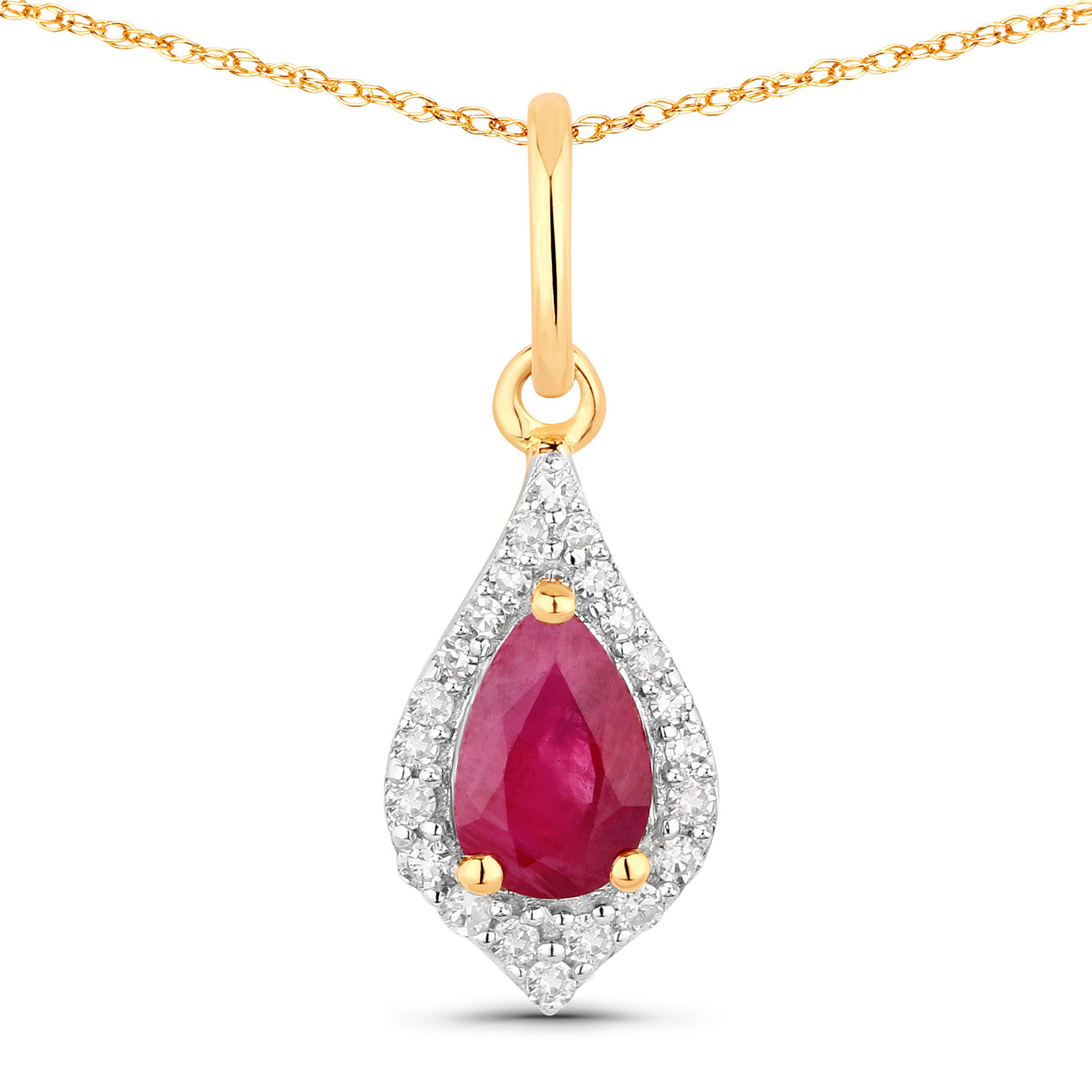 0.48 Carat Genuine Ruby and White Diamond 14K Yellow Gold Pendant