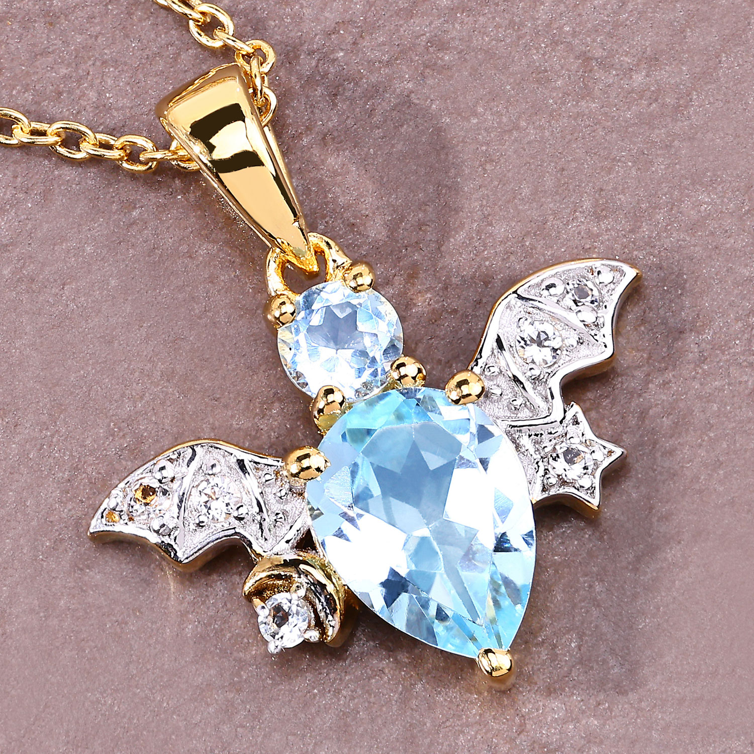 1.45 Carat Genuine Blue Topaz and White Topaz .925 Sterling Silver Pendant