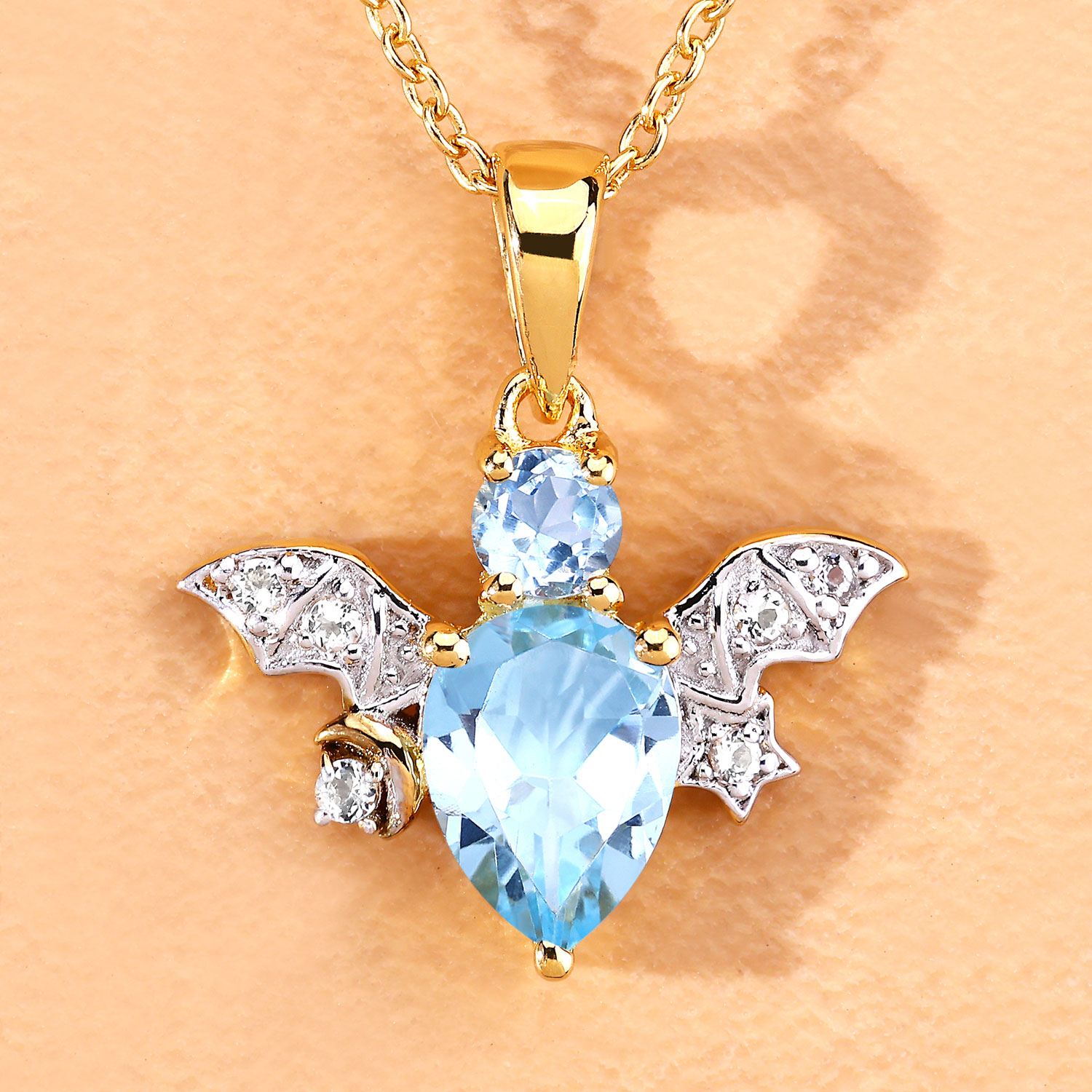 1.45 Carat Genuine Blue Topaz and White Topaz .925 Sterling Silver Pendant