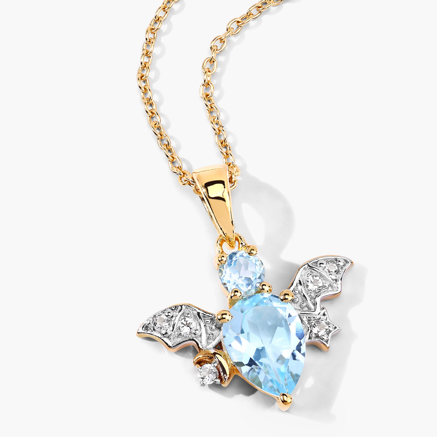 1.45 Carat Genuine Blue Topaz and White Topaz .925 Sterling Silver Pendant