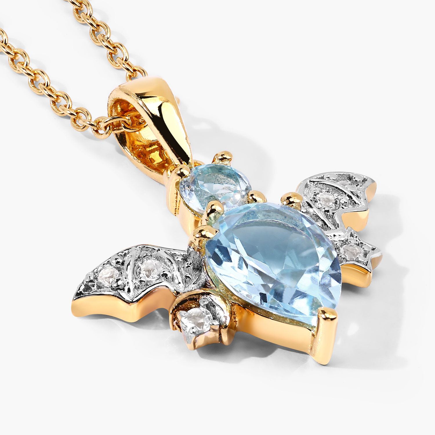 1.45 Carat Genuine Blue Topaz and White Topaz .925 Sterling Silver Pendant