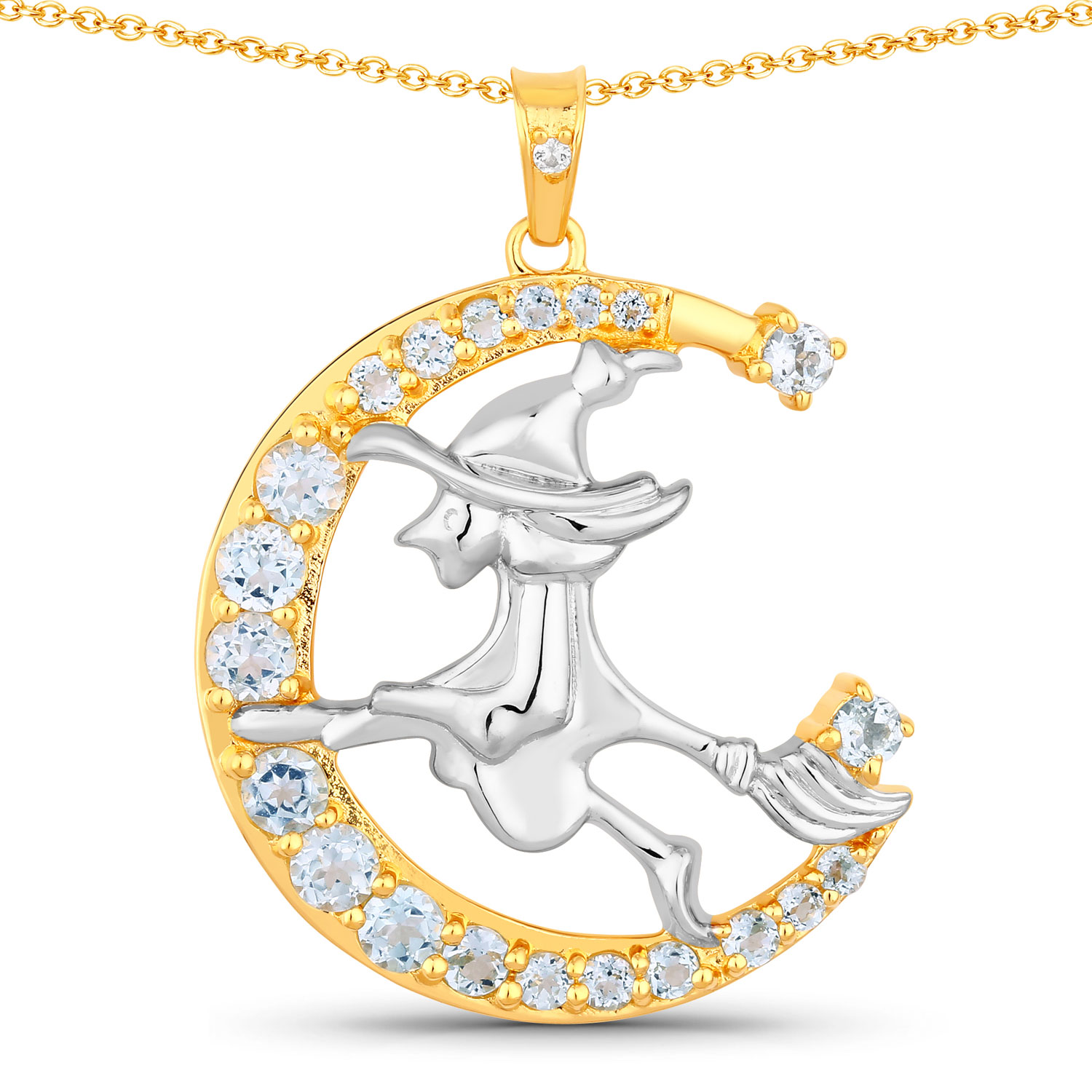 1.33 Carat Genuine Blue Topaz and White Topaz .925 Sterling Silver Pendant