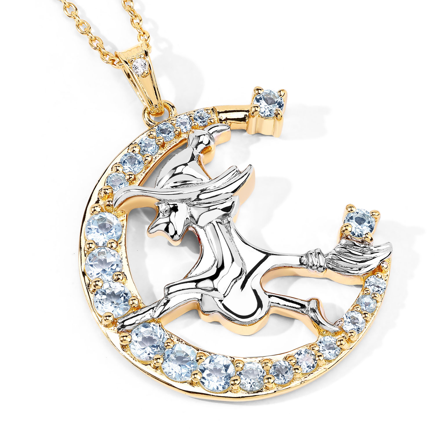 1.33 Carat Genuine Blue Topaz and White Topaz .925 Sterling Silver Pendant