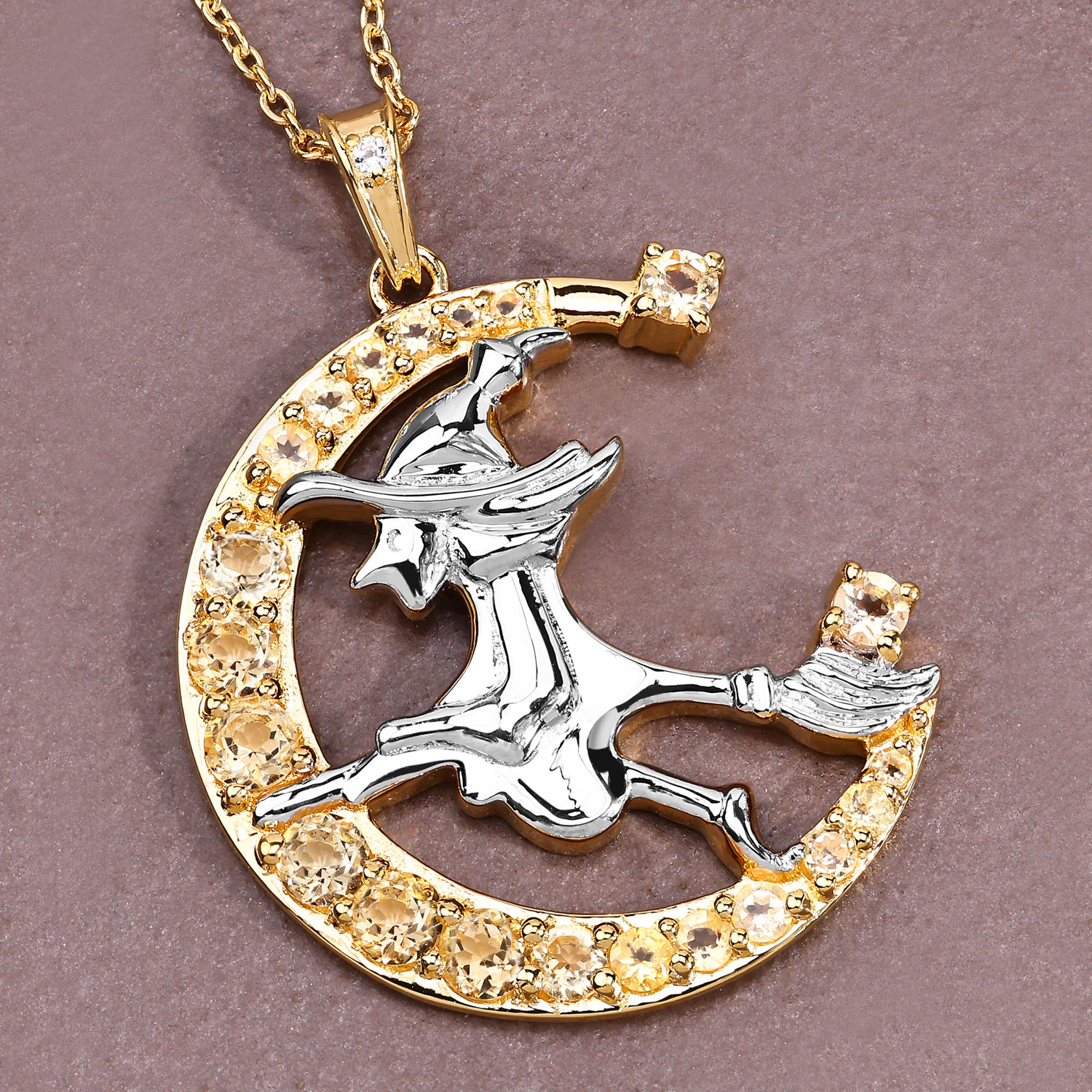 1.09 Carat Genuine Citrine and White Topaz .925 Sterling Silver Pendant